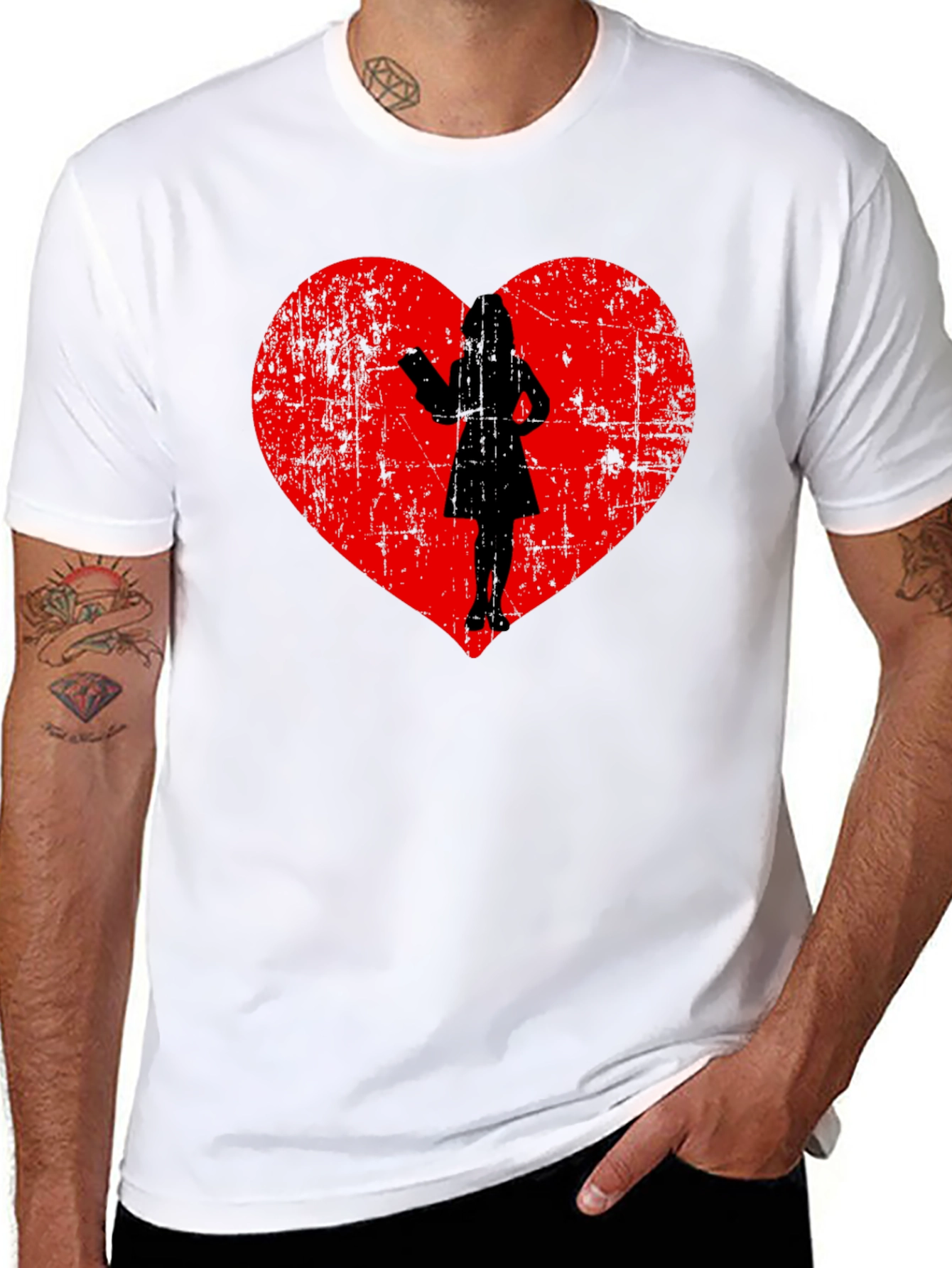 Black Heart Silhouette Graphic Tee - Black Cotton Blend view 8