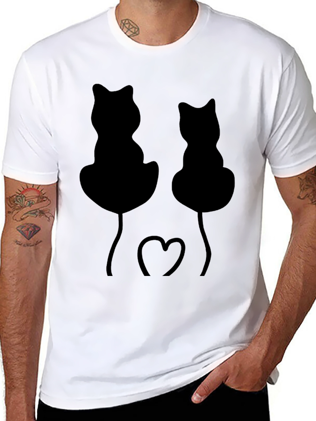 Black Whimsical Black Cat Heart T-Shirt view 8