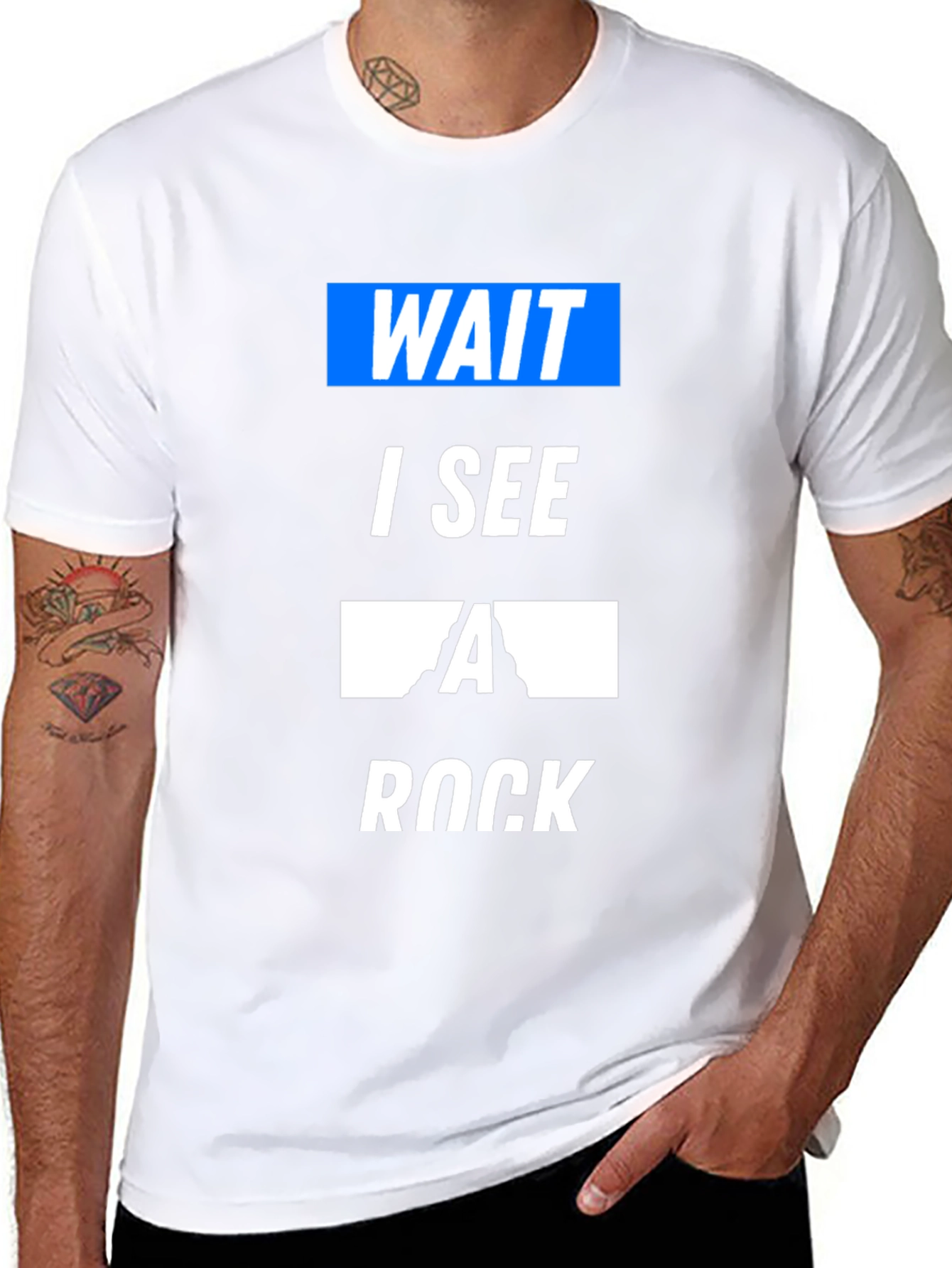 Black Wait I See a Rock Funny T-Shirt view 8