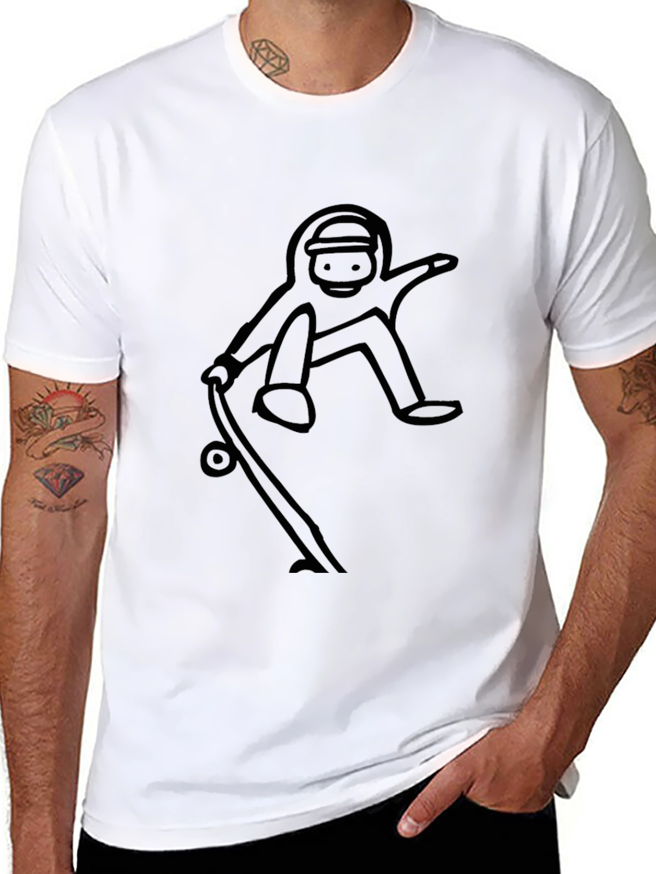 Skateboarding Dude Black Tee - Cool Graphic T-Shirt - 8
