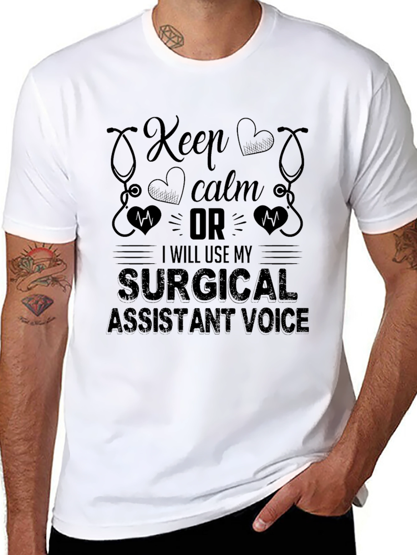 Black Surgical Assistant Voice T-Shirt - Keep Calm Funny Tee view 8