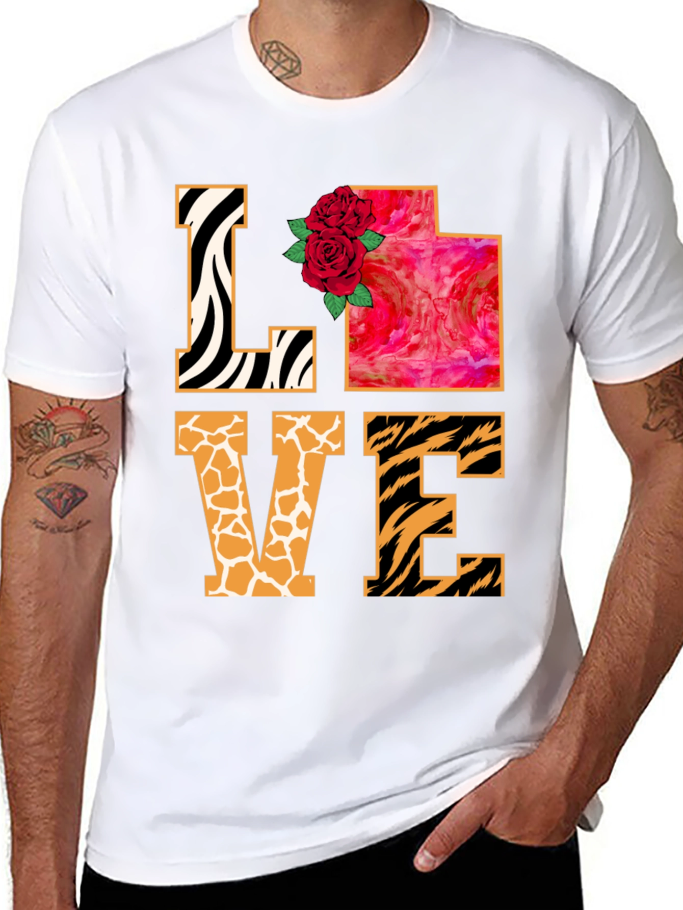 Black LOVE Animal Print Graphic T-Shirt view 8