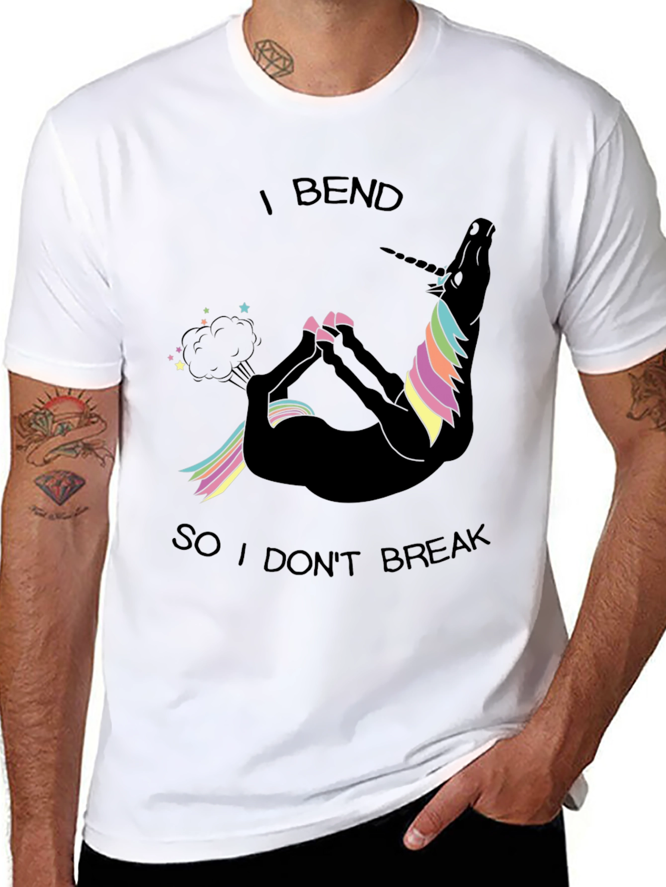 Black Funny Unicorn Yoga T-Shirt - I Bend So I Don't Break view 8