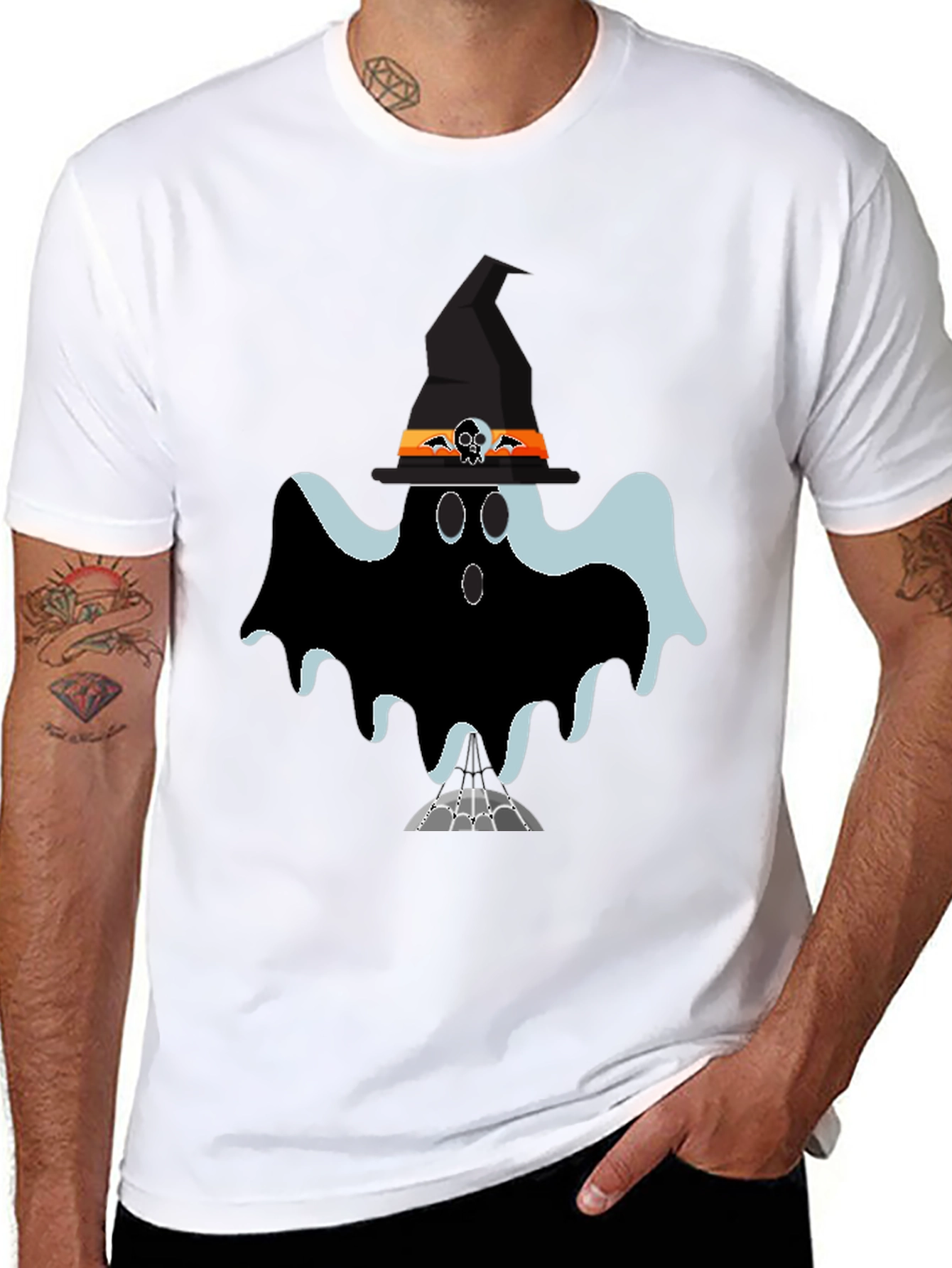 Black Halloween Ghost Tee: Spooky Season Style view 8