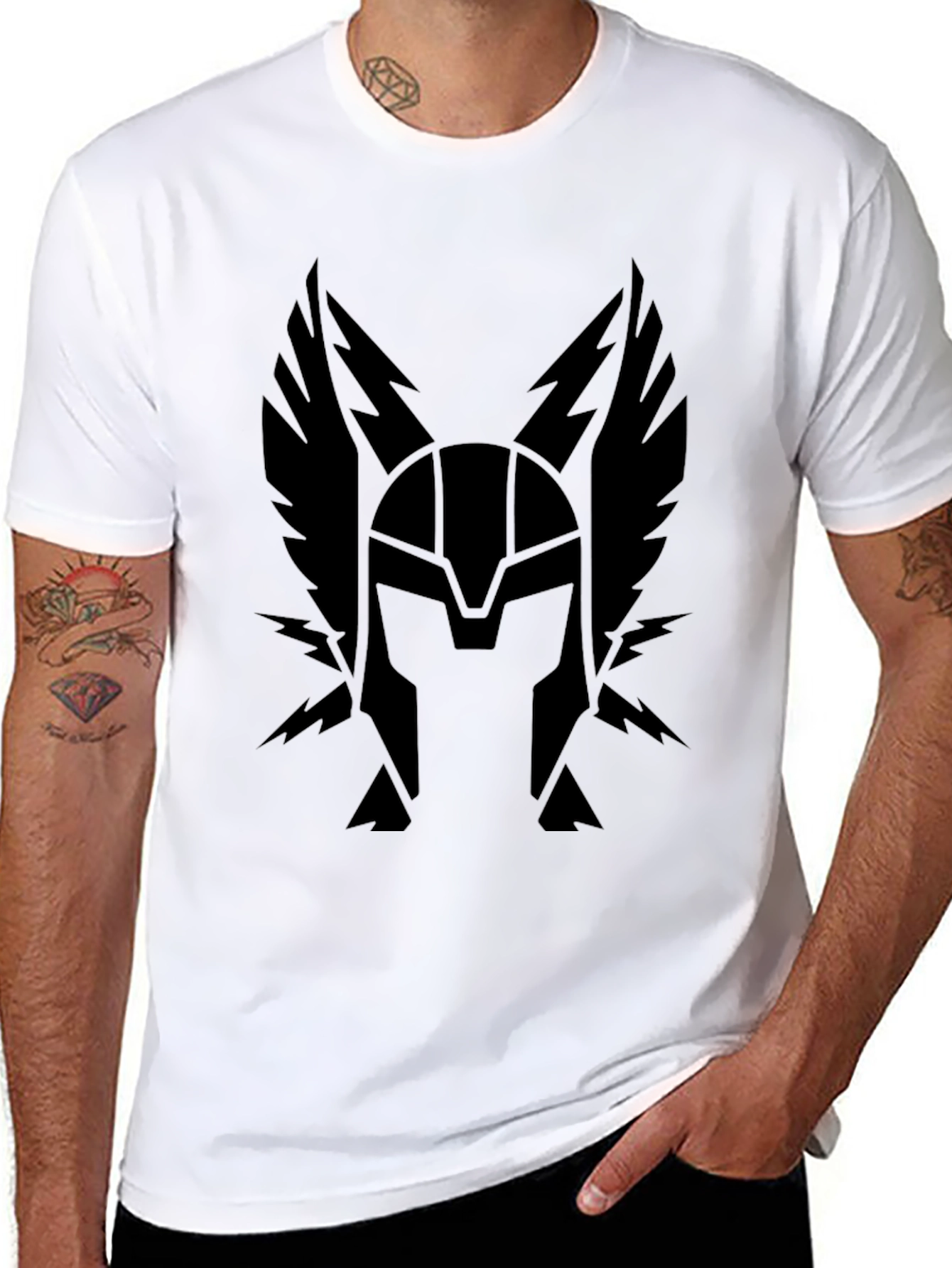 Black Winged Helmet Graphic Tee - Classic Black T-Shirt view 8