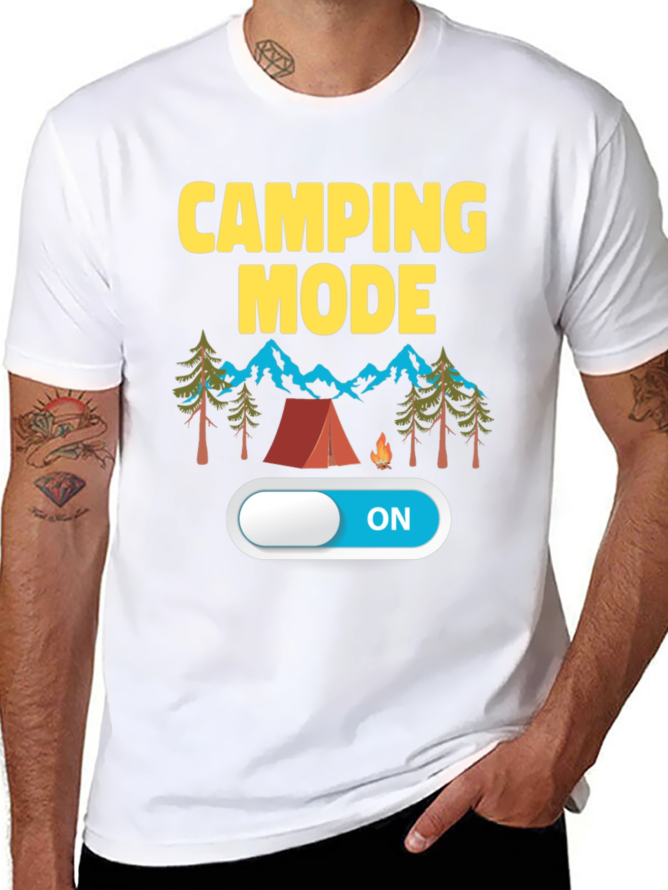 Black Camping Mode ON Black T-Shirt view 8