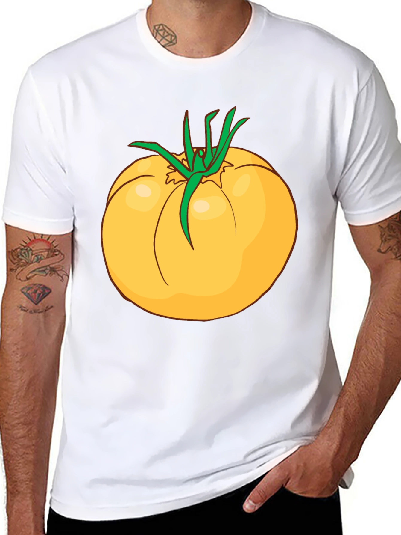 Black Yellow Tomato Graphic T-Shirt - Casual Cotton Tee view 8