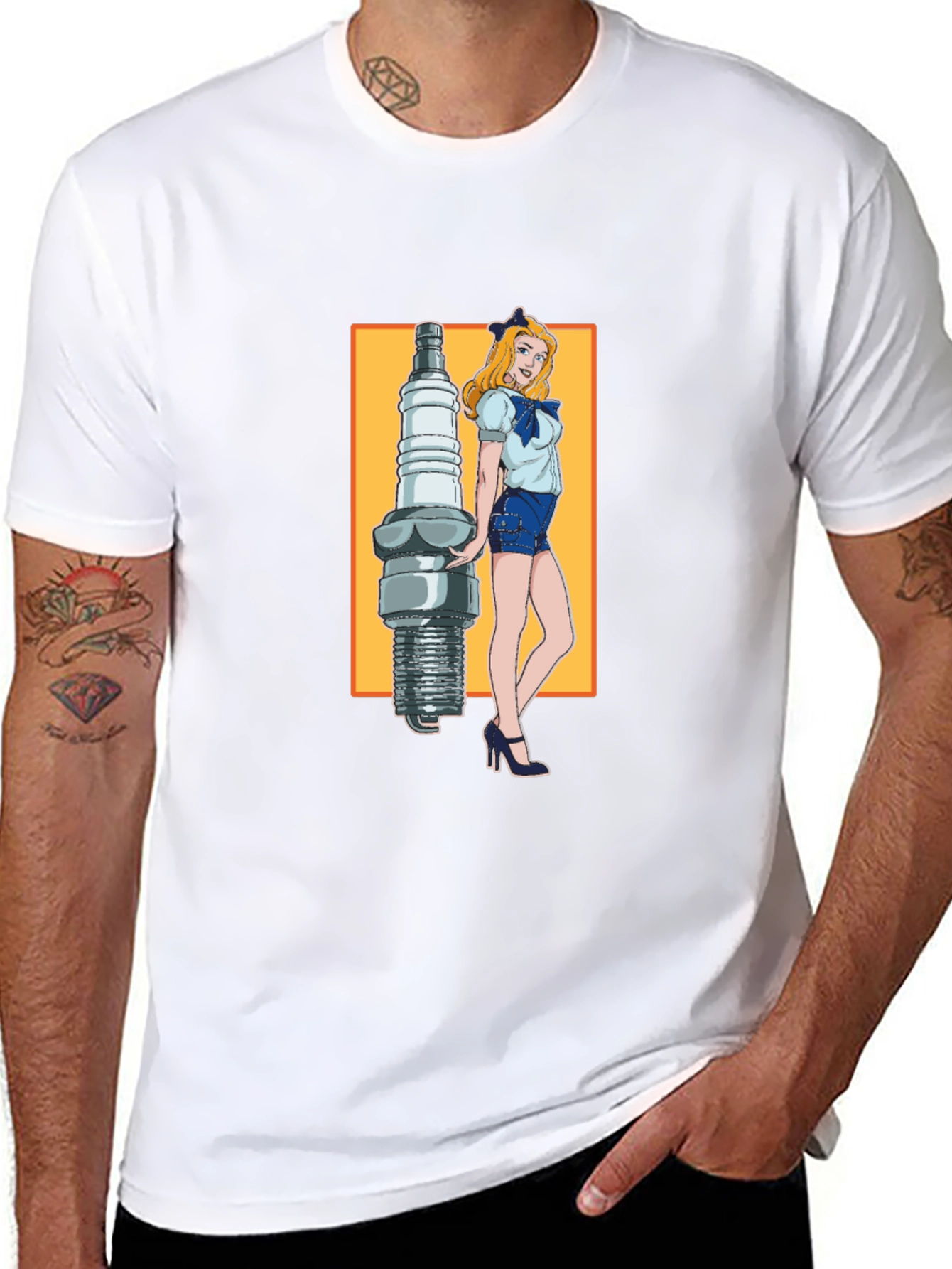 Black Cartoon Spark Plug Girl Black T-Shirt view 8