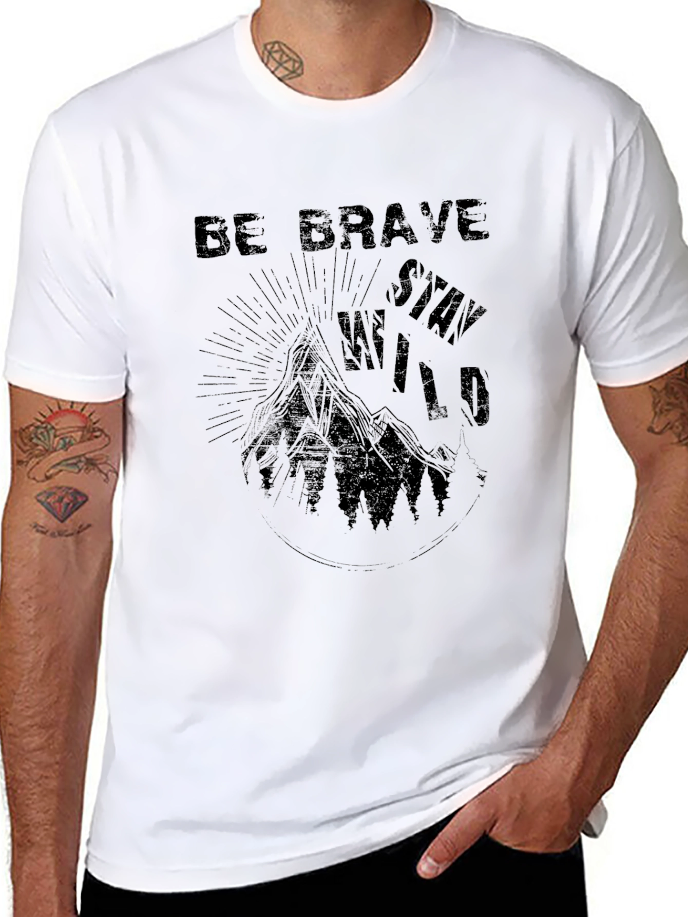 Black Be Brave Stay Wild Graphic Black T-Shirt view 8