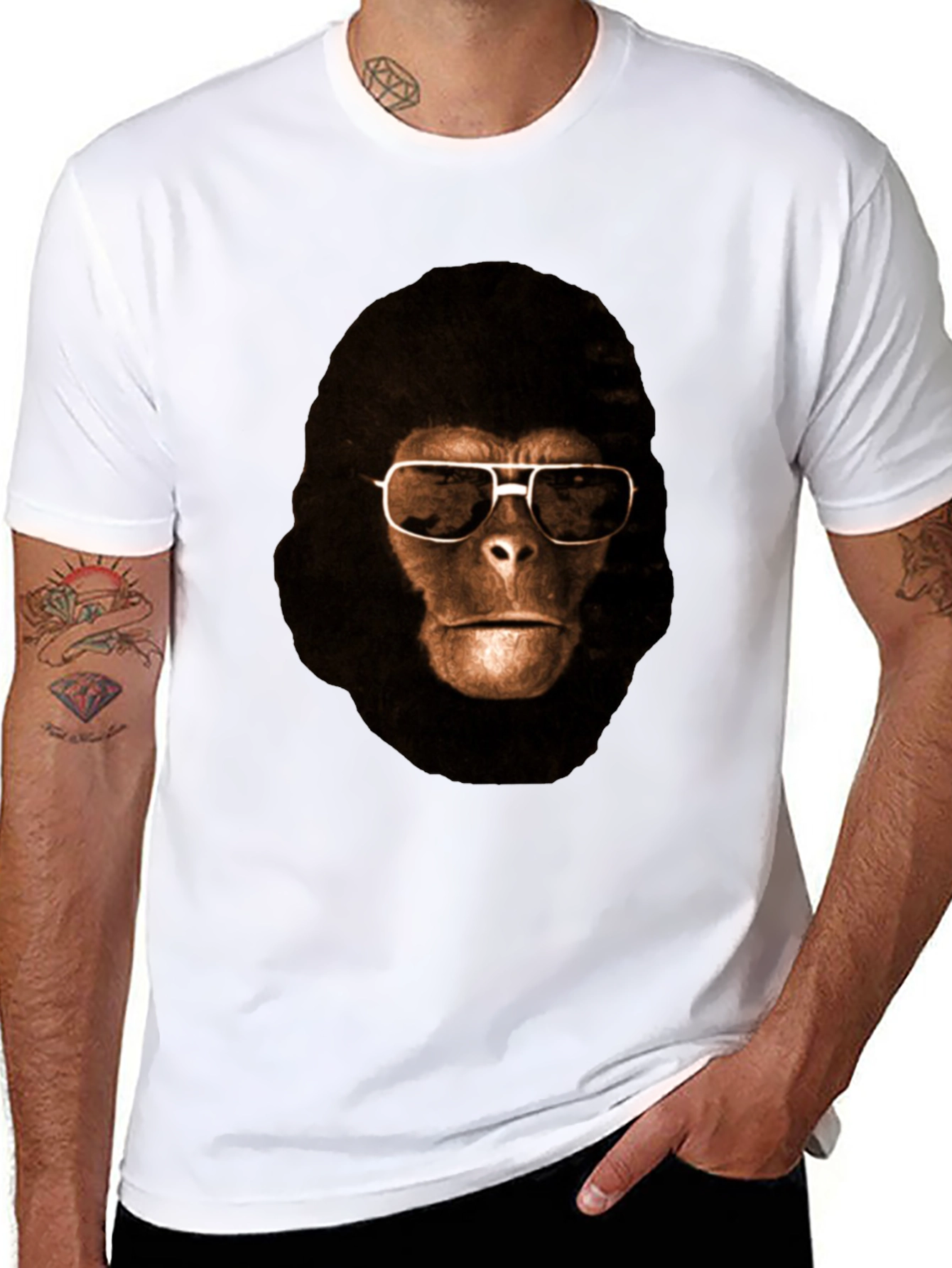 Black Cool Ape Graphic Tee - Black Cotton T-Shirt view 8