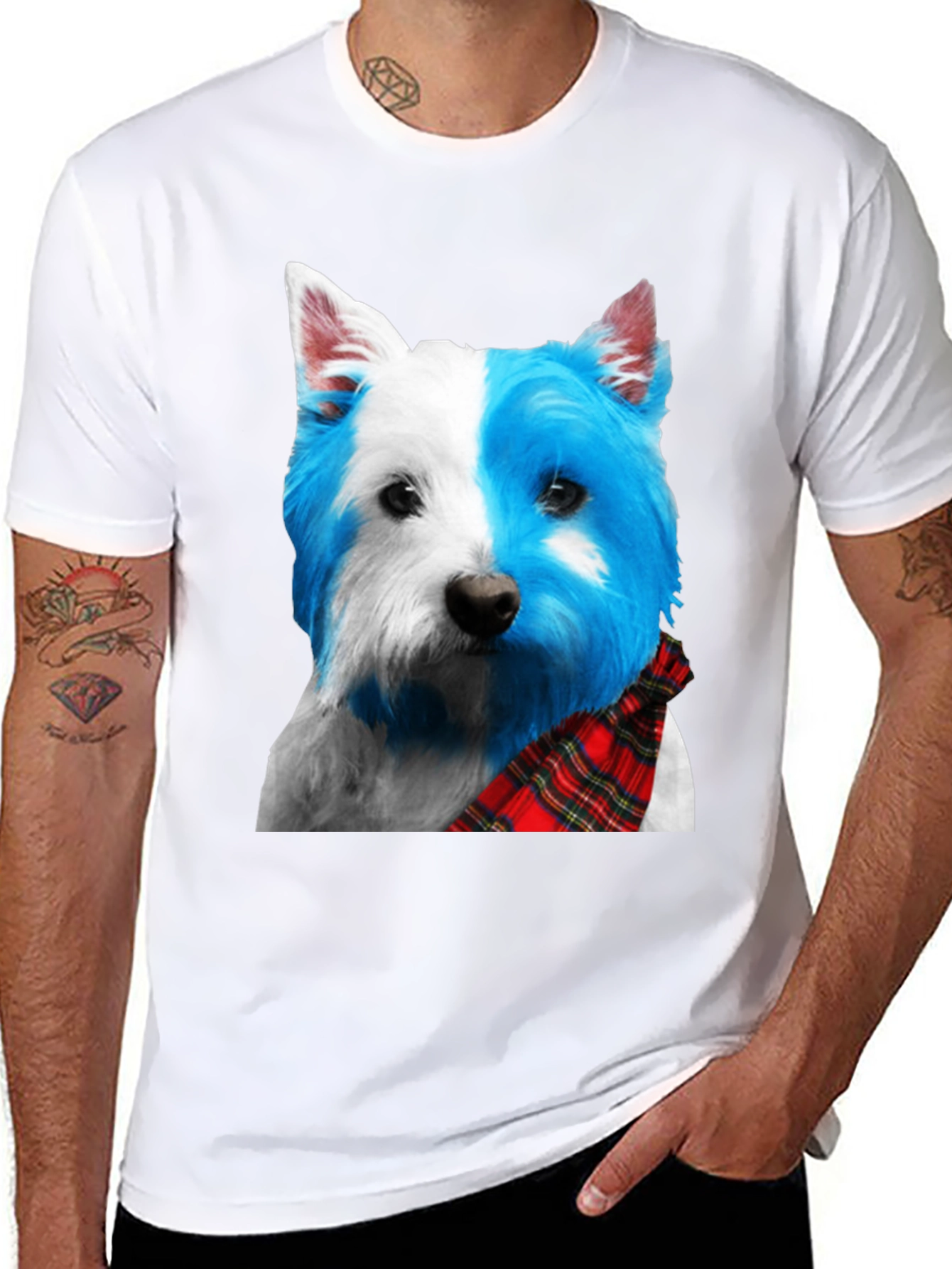 Black Dog Breed Plaid Scarf Tee view 8