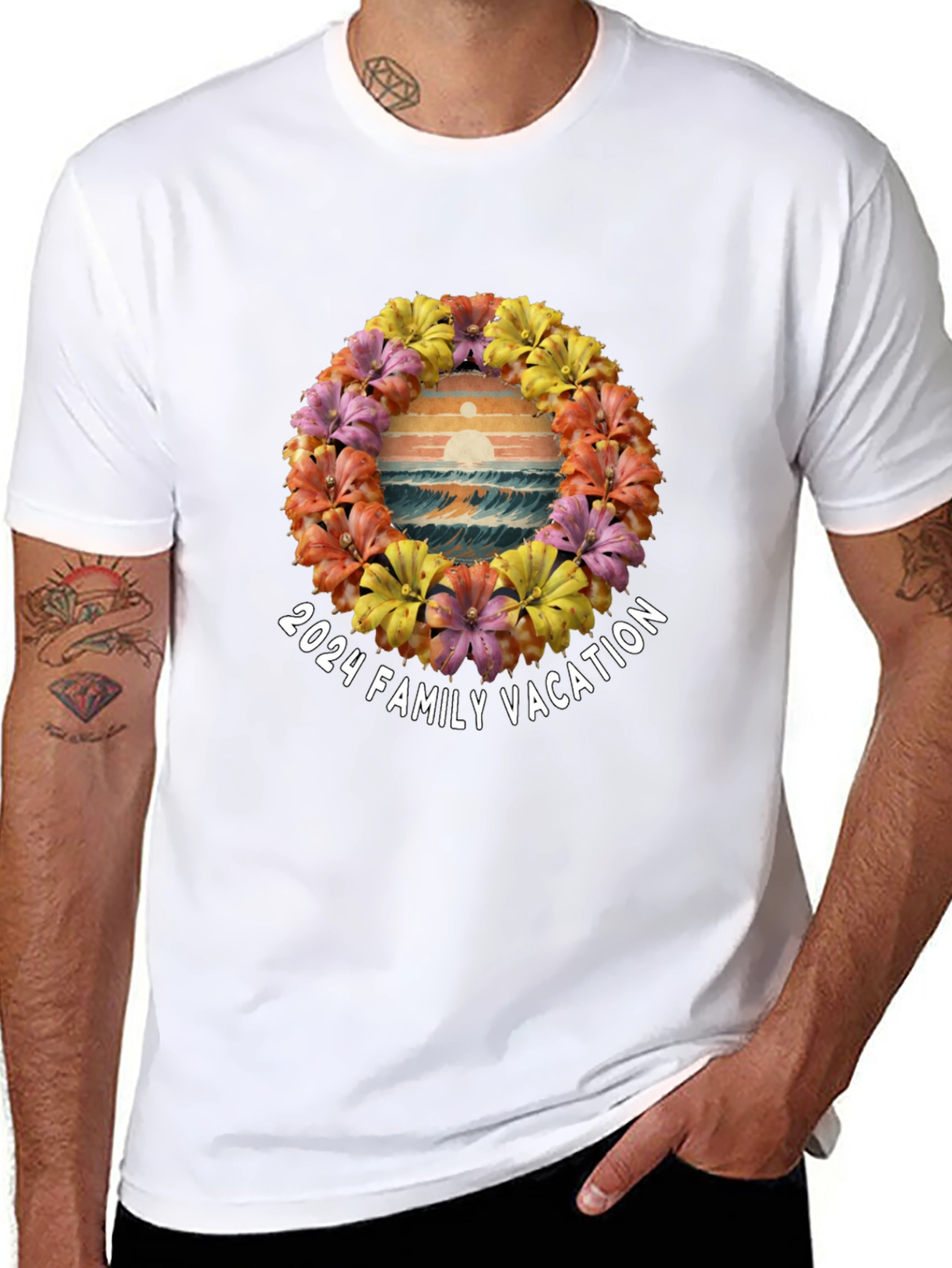 Black 2024 Family Vacation Floral Beach T-Shirt view 8