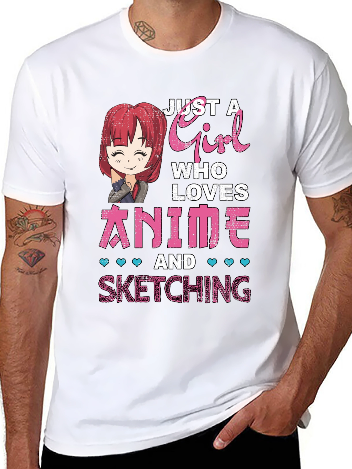 Black Anime Girl Sketching T-Shirt - Cute Manga Lover Tee view 8