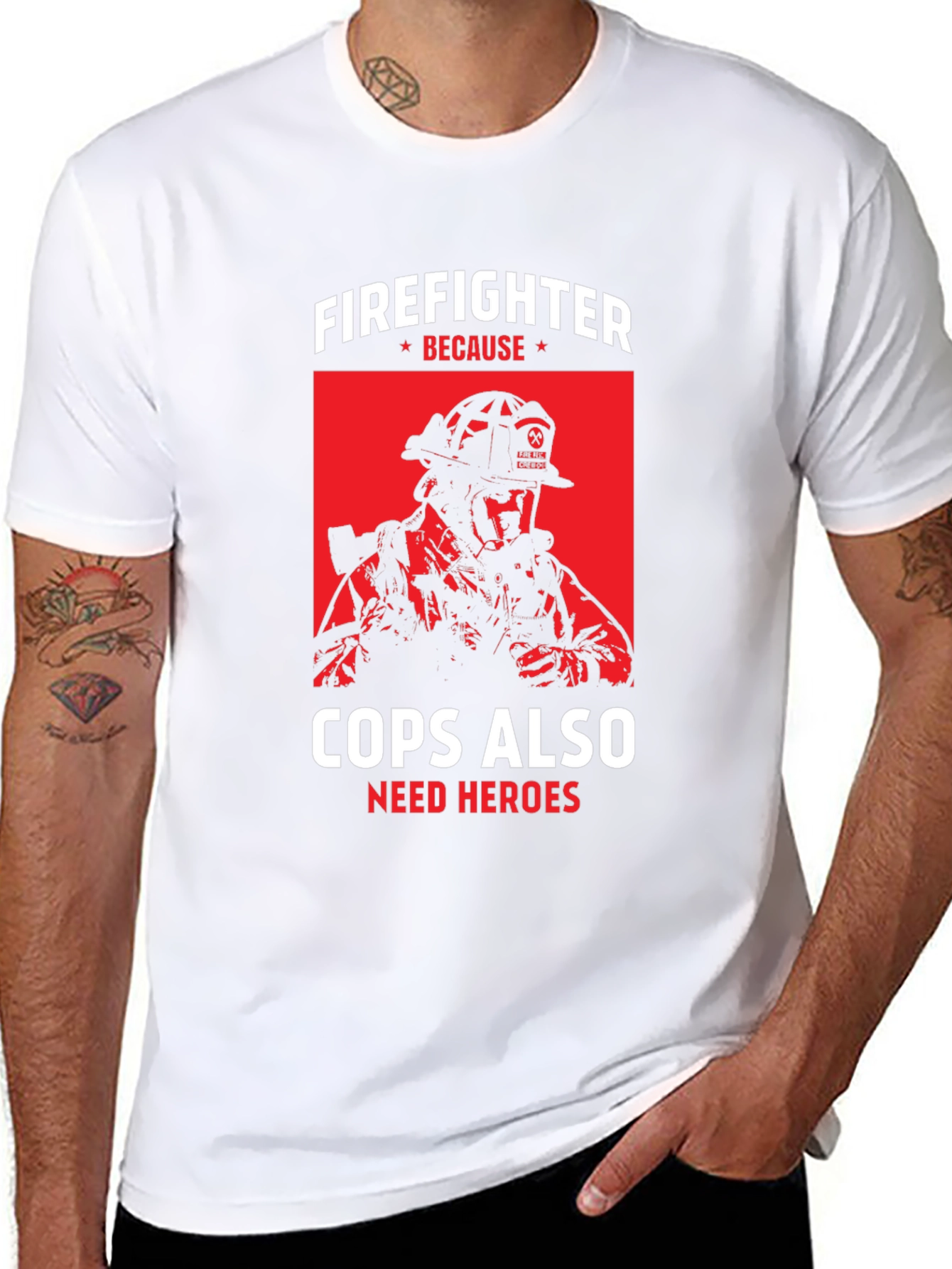 Black Firefighter Because Cops Also Need Heroes T-Shirt view 8