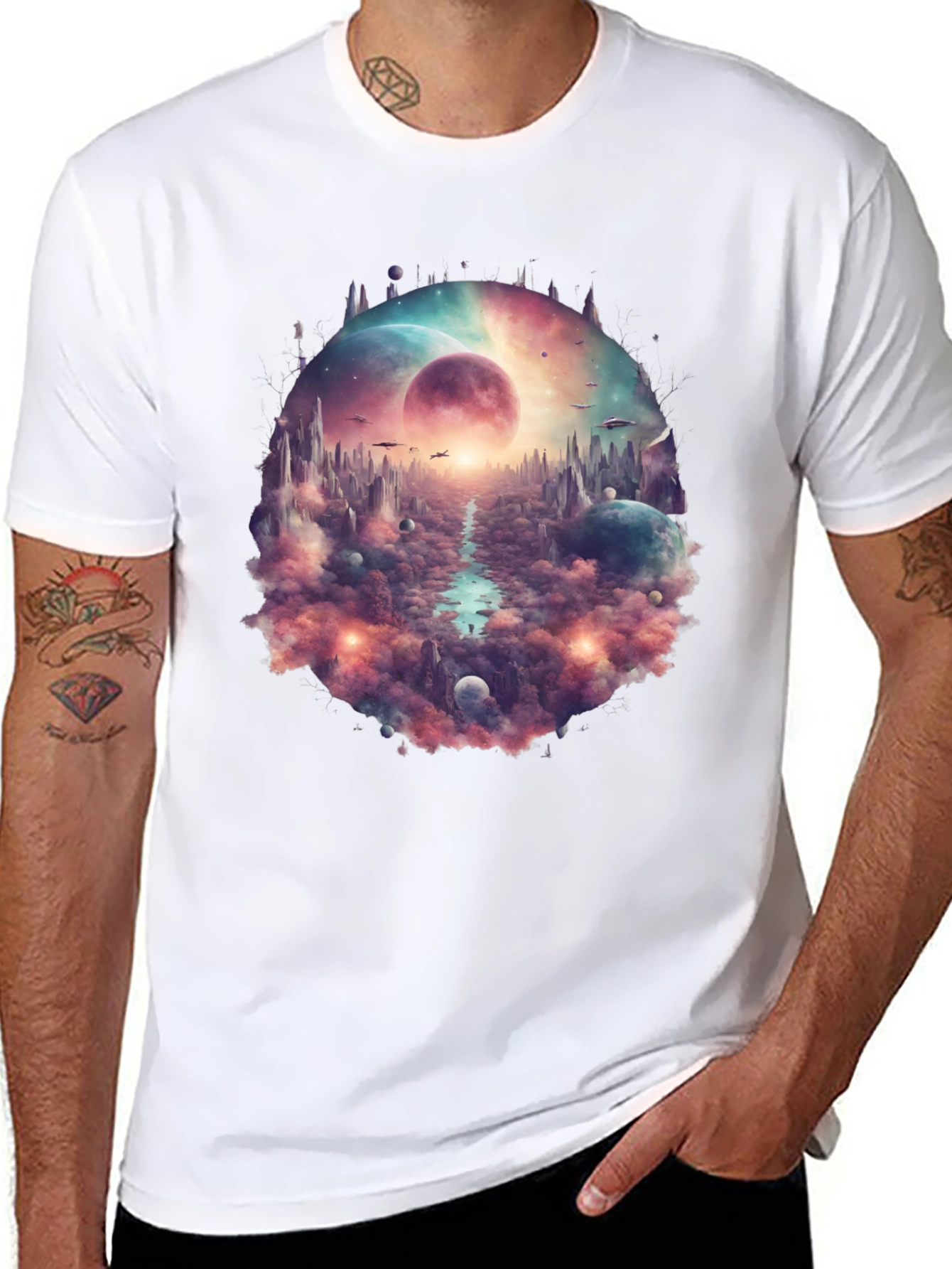 Black Sci-Fi Landscape Graphic T-Shirt view 8