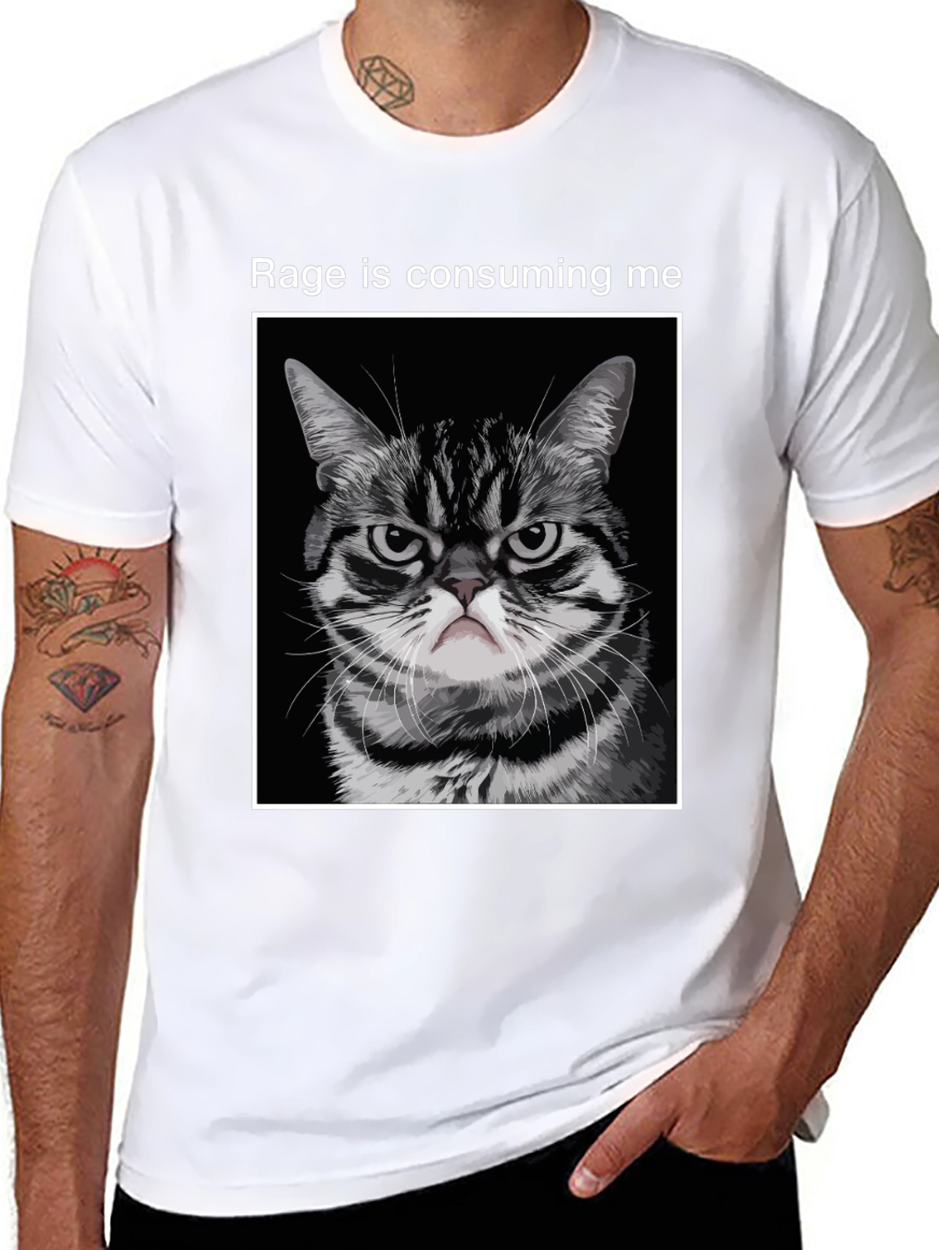 Black Rage Cat T-Shirt - Funny Angry Kitten Tee view 8