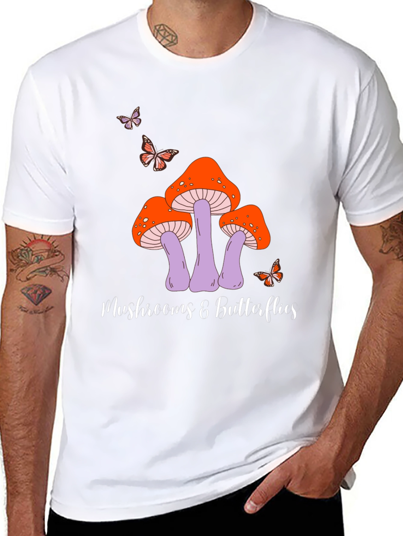 Black Mushroom & Butterfly Graphic Tee view 8