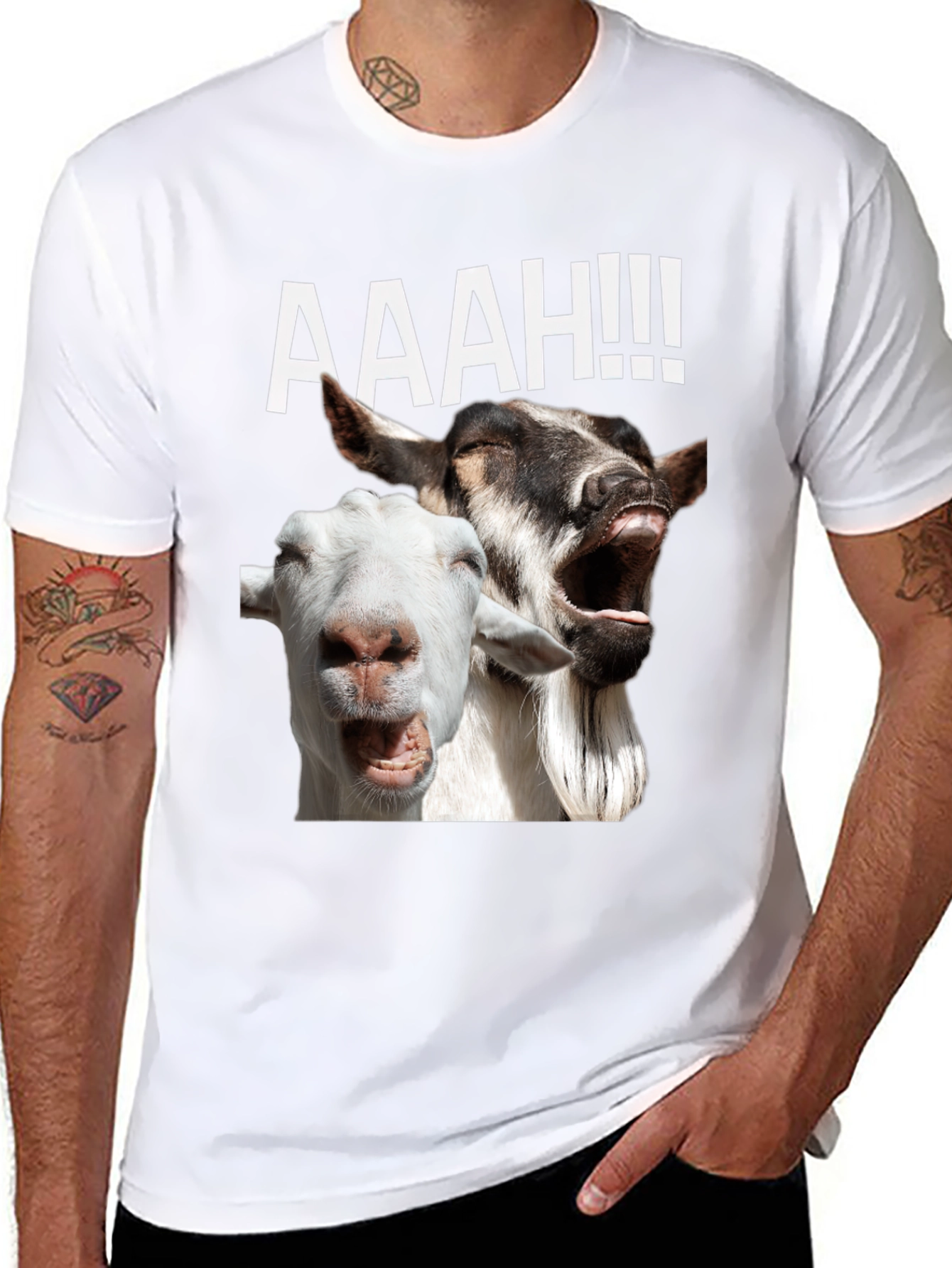 Black Screaming Goats Graphic Tee - Hilarious Novelty T-Shirt view 8