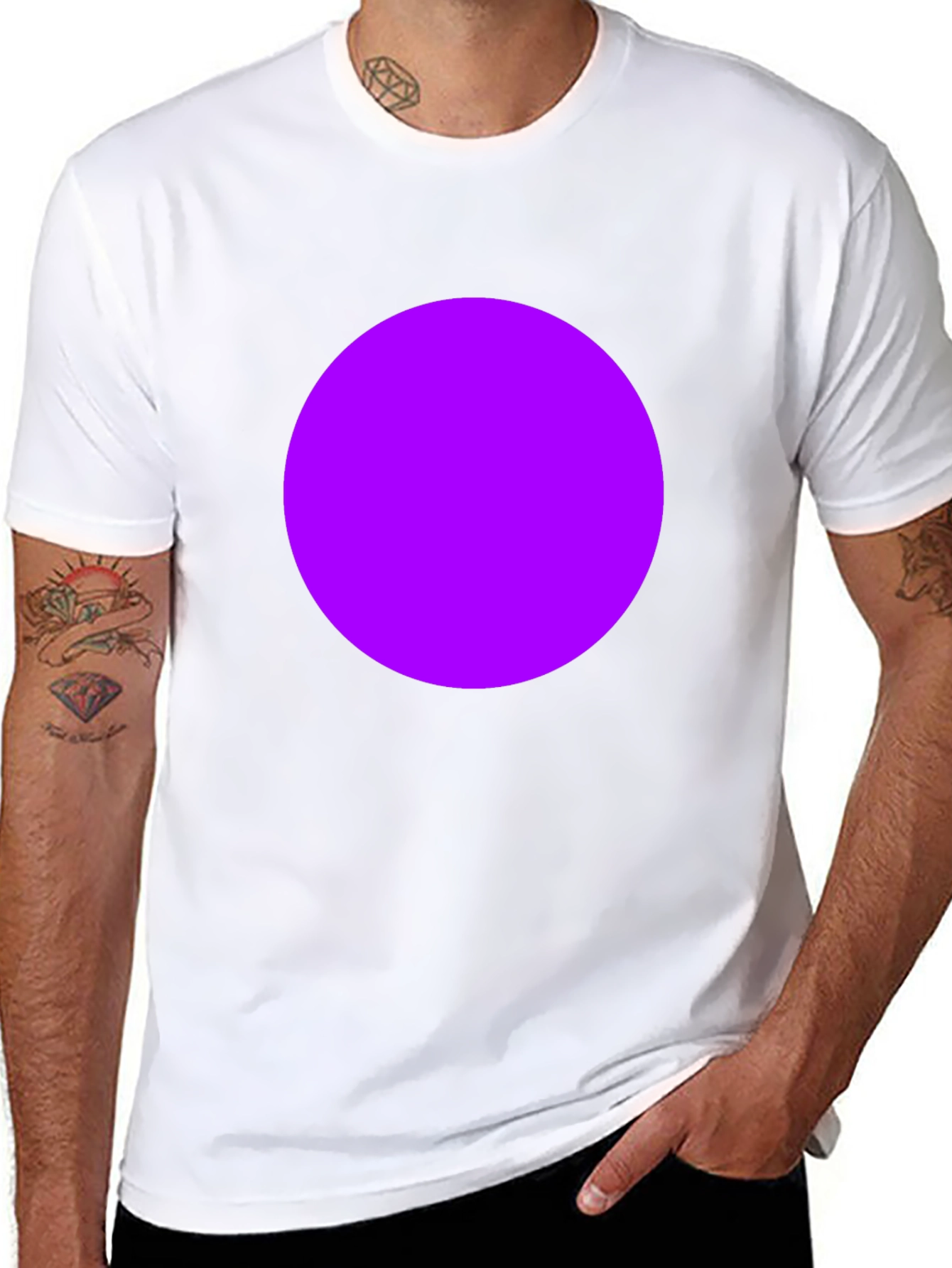 Black Men's Black T-Shirt with Bold Purple Circle Design view 8