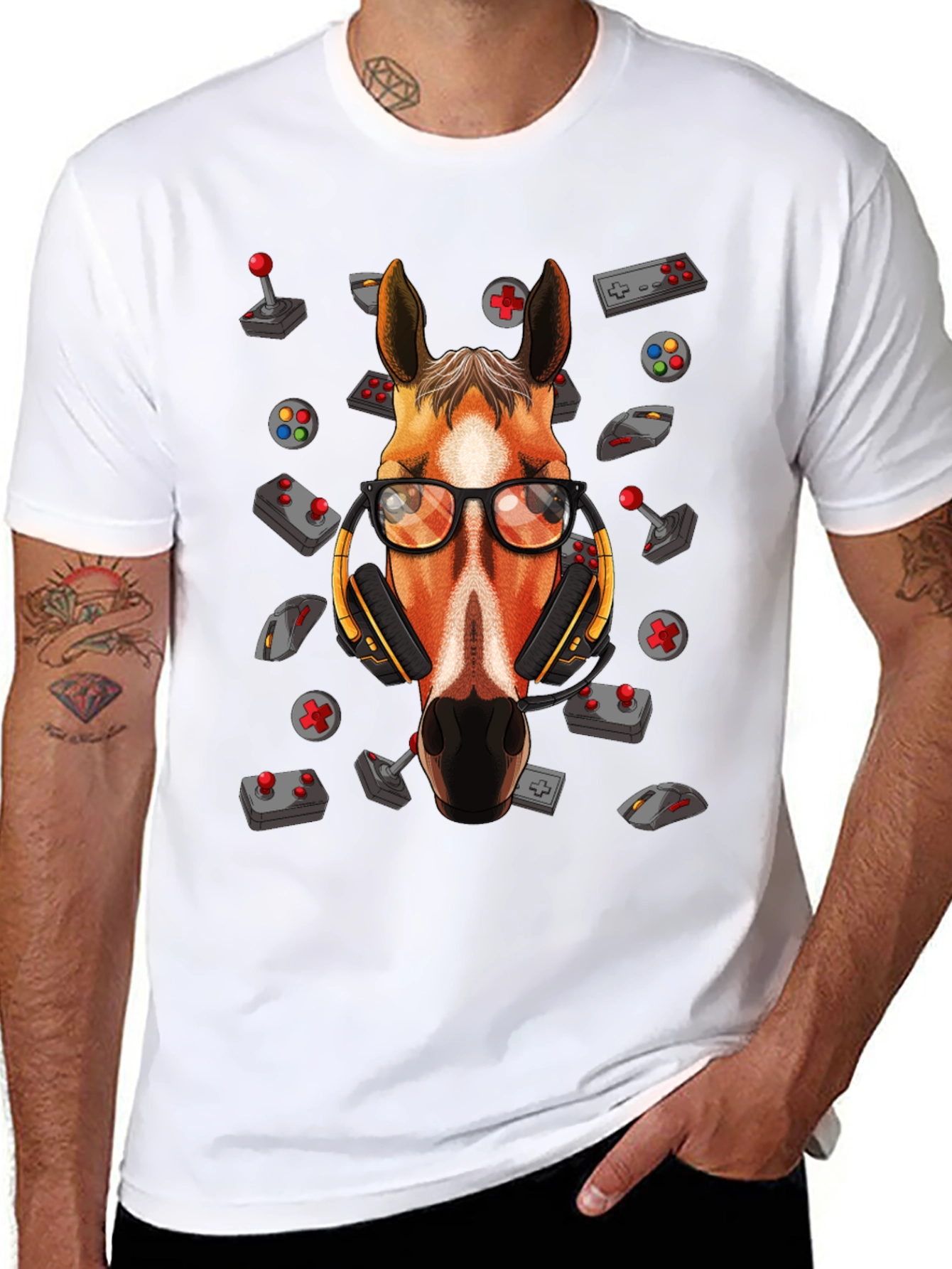 Black Gamer Horse Graphic Tee - Funny Animal Lover T-Shirt view 8