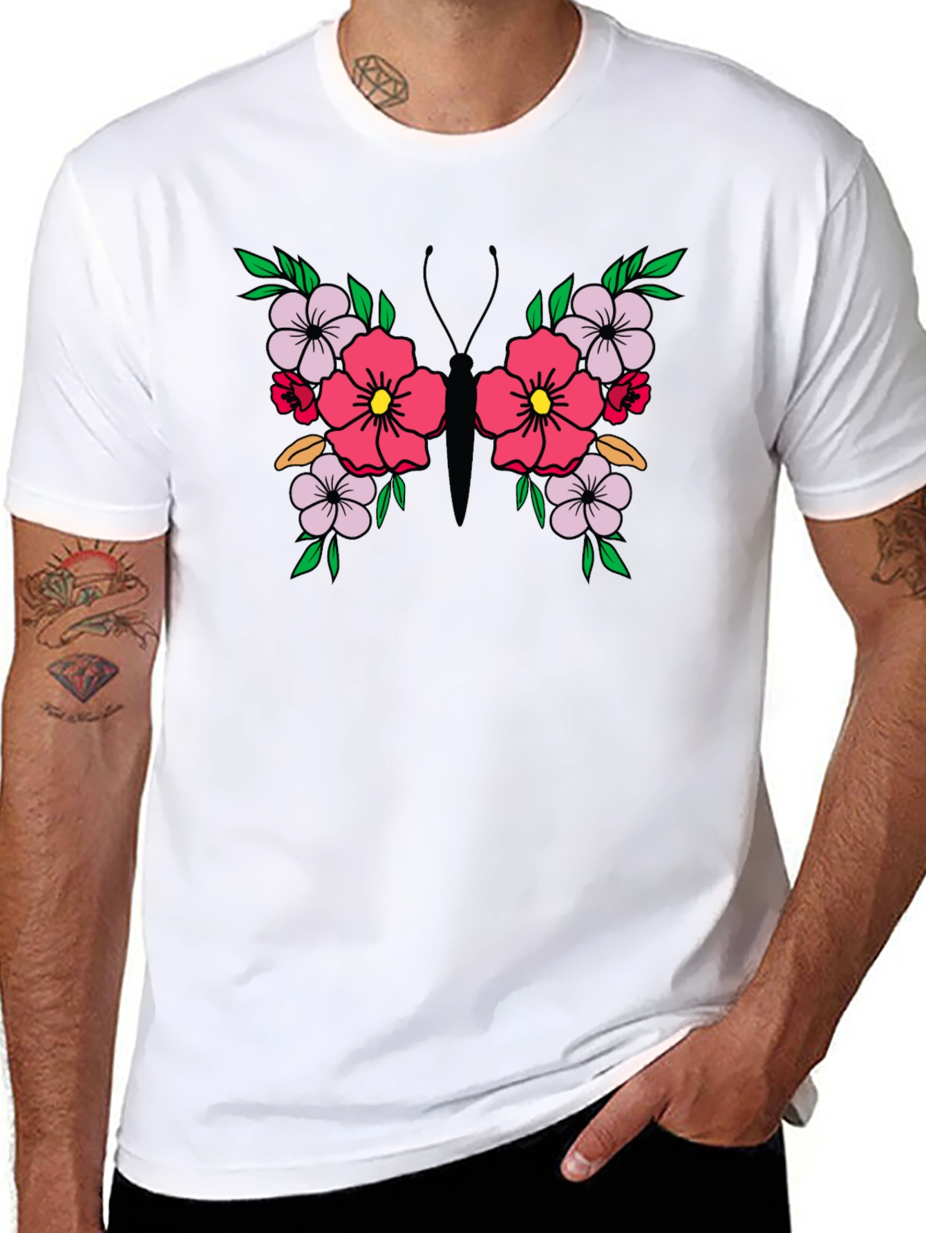 Black Floral Butterfly Graphic Tee - Black Unisex T-Shirt view 8