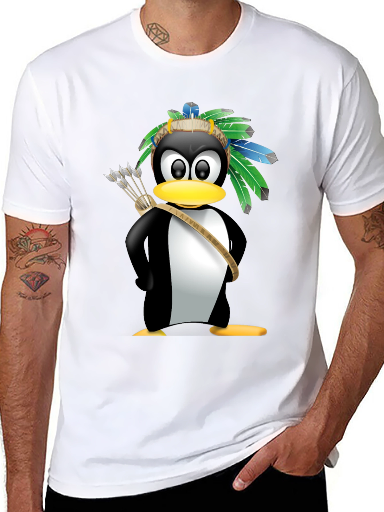 Black Native American Penguin Graphic Tee - Black view 8