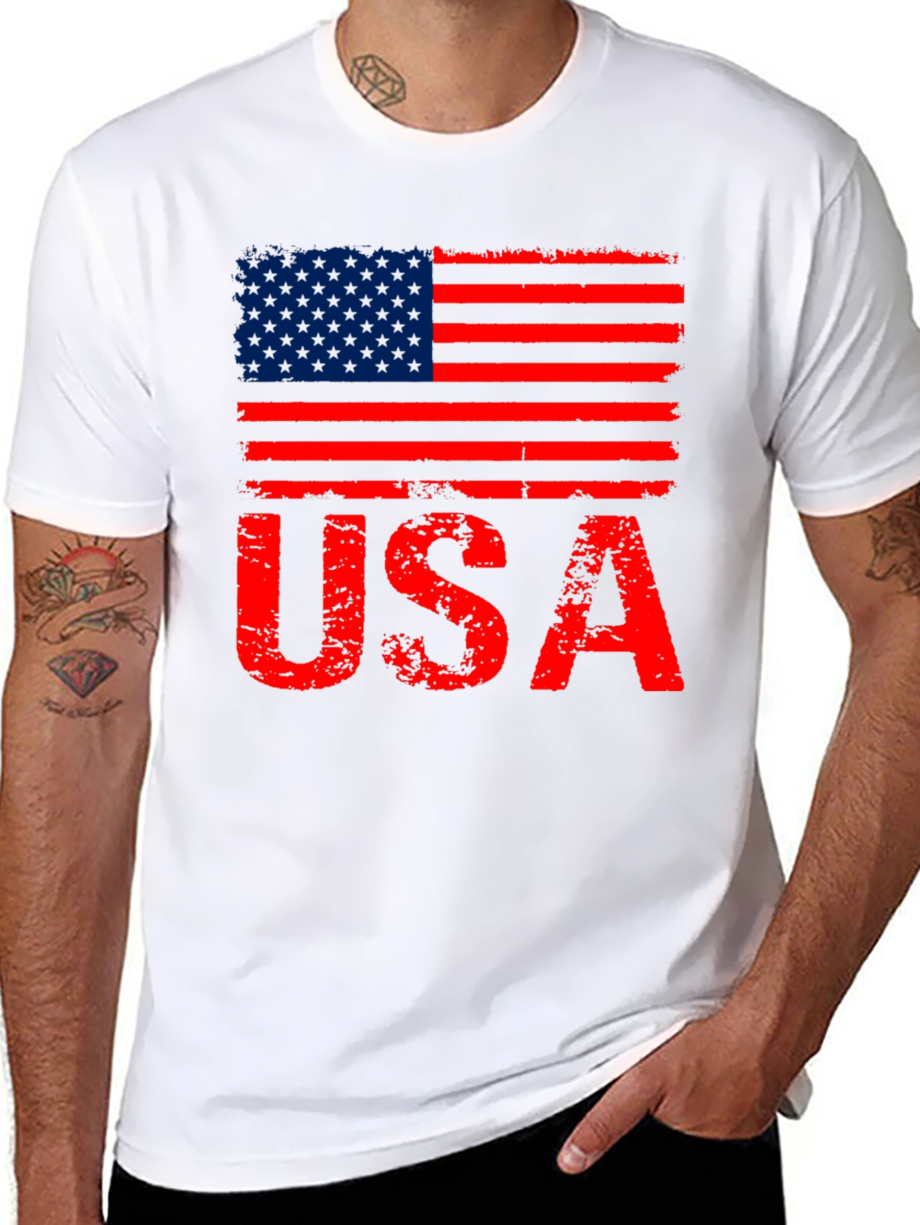 Black Distressed USA Flag Graphic T-Shirt view 8