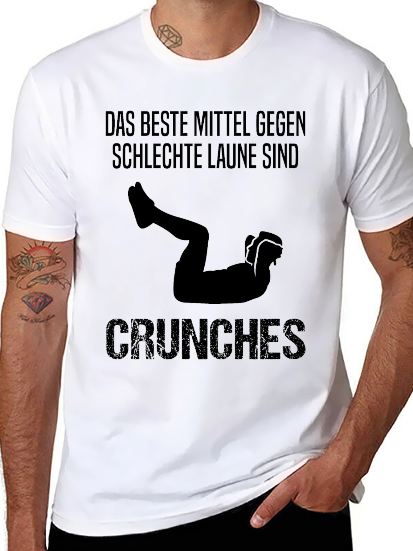 Black Funny Fitness Crunches Graphic Tee - Best Mood Booster Shirt view 8