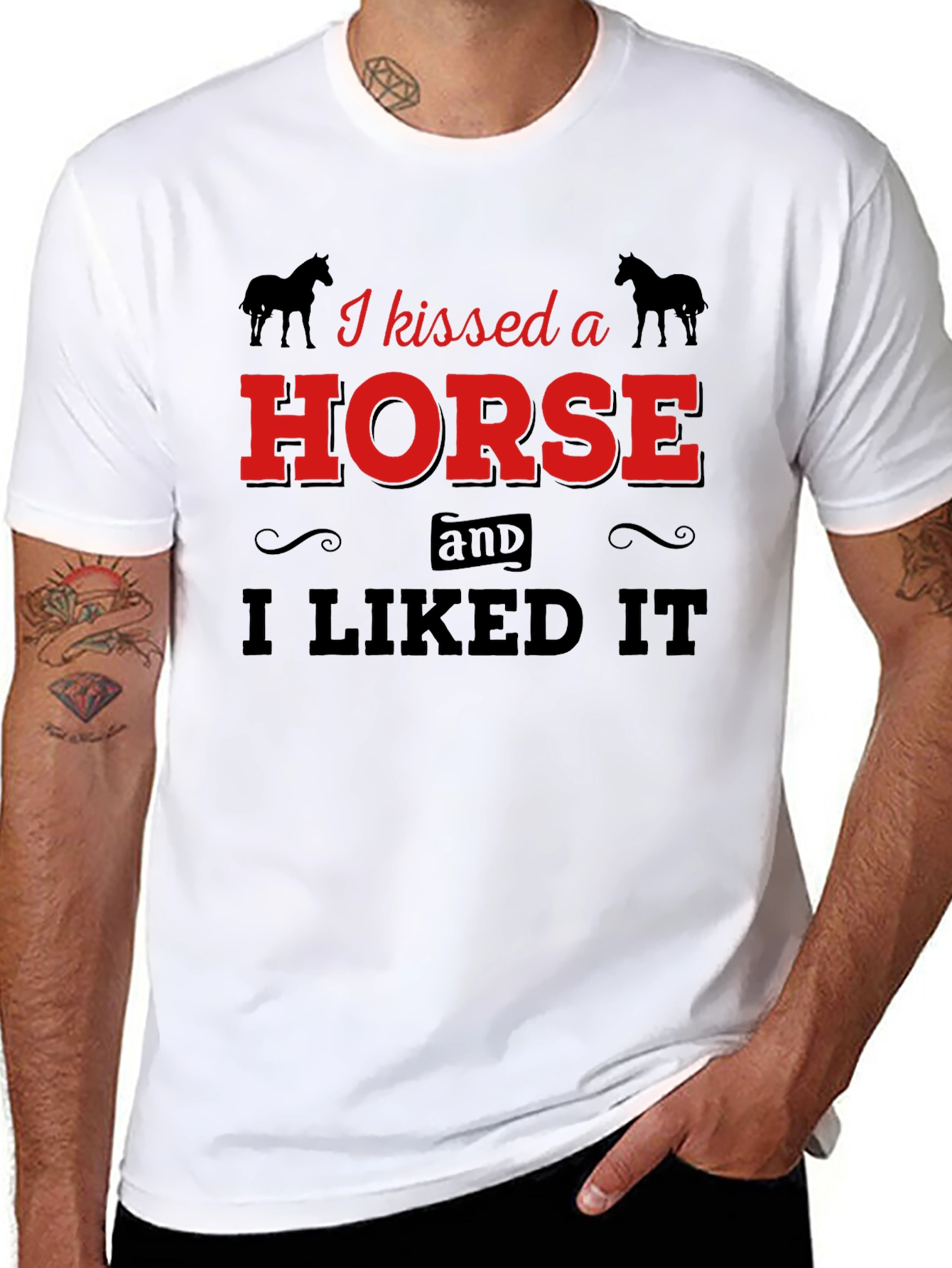 Black I Kissed a Horse T-Shirt - Unisex Graphic Tee view 8
