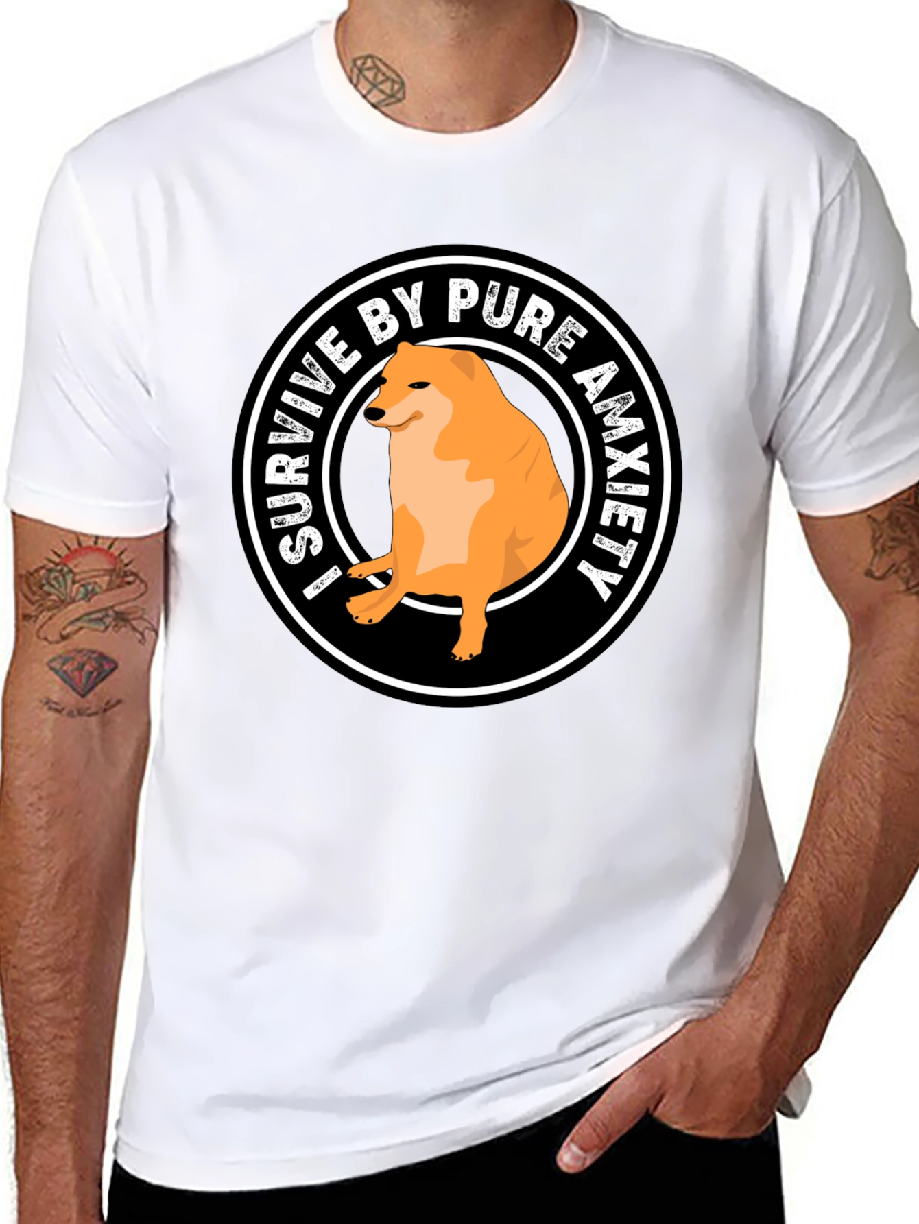 Black I Survive by Pure Anxiety Doge Meme Graphic Tee view 8