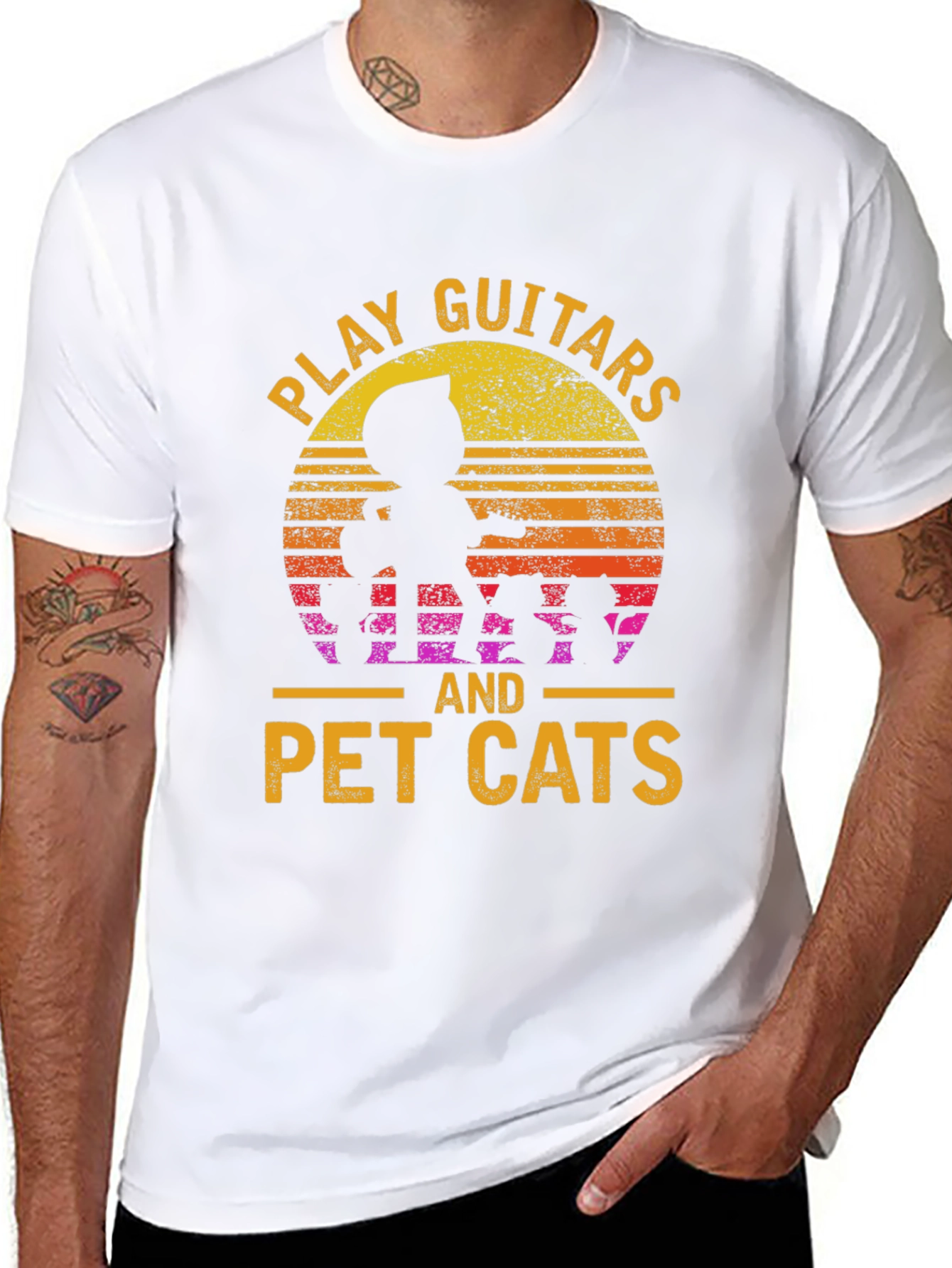 Black Play Guitars and Pet Cats Black T-Shirt view 8