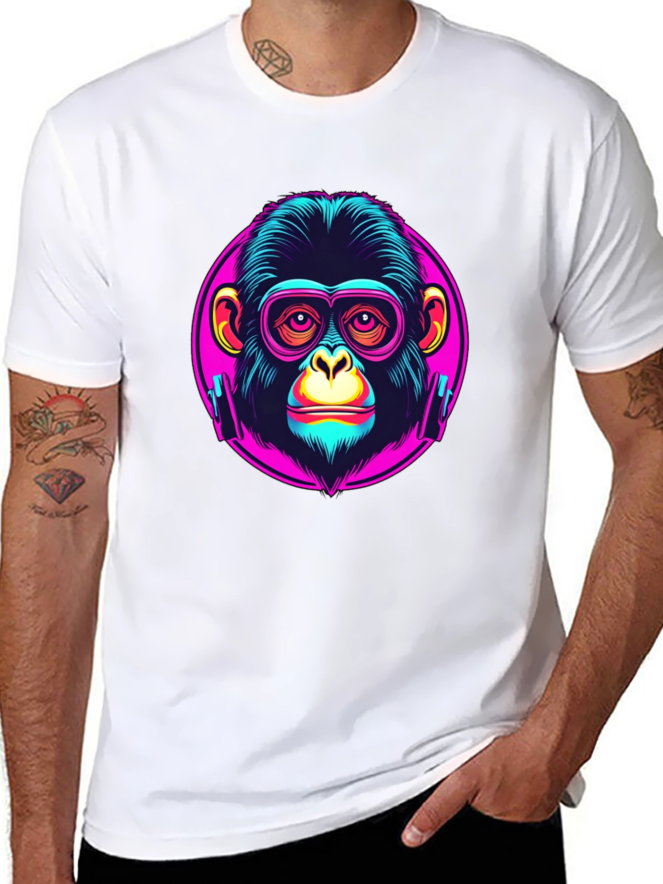 Black Funky Monkey Graphic T-Shirt - Neon Ape Design view 8