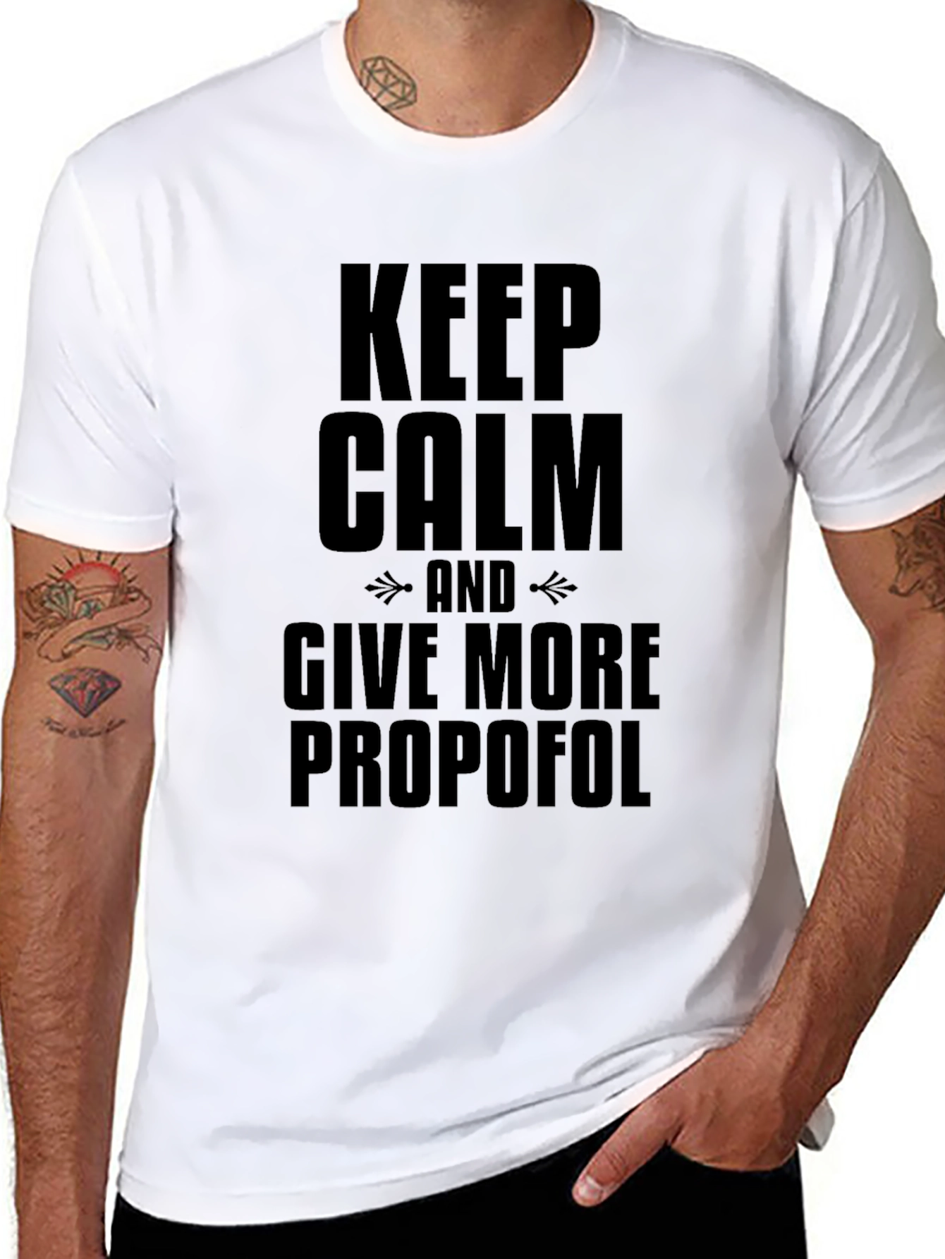 Black Keep Calm and Give More Propofol Black T-Shirt view 8