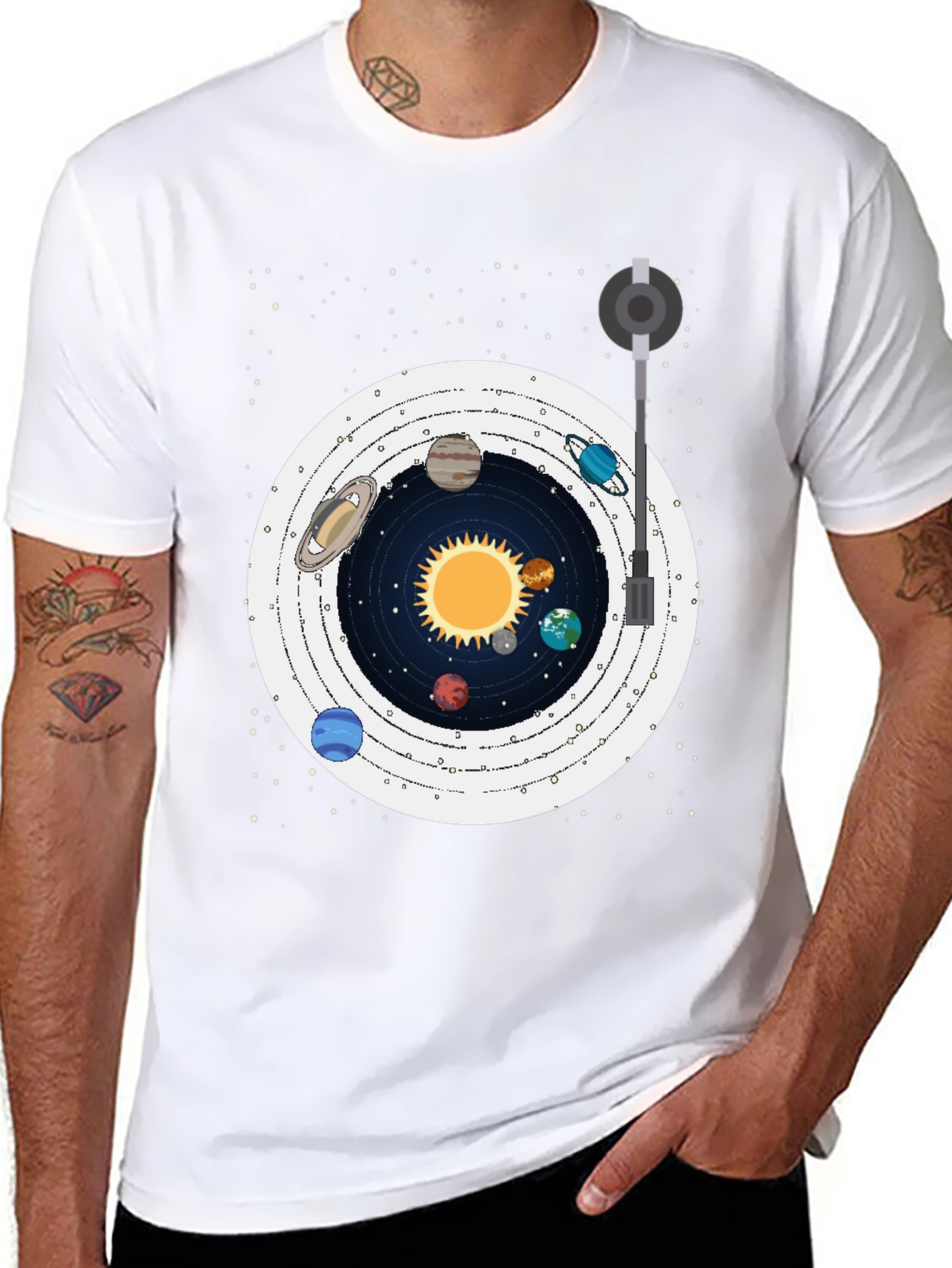 Black Planetary Turntable T-Shirt view 8