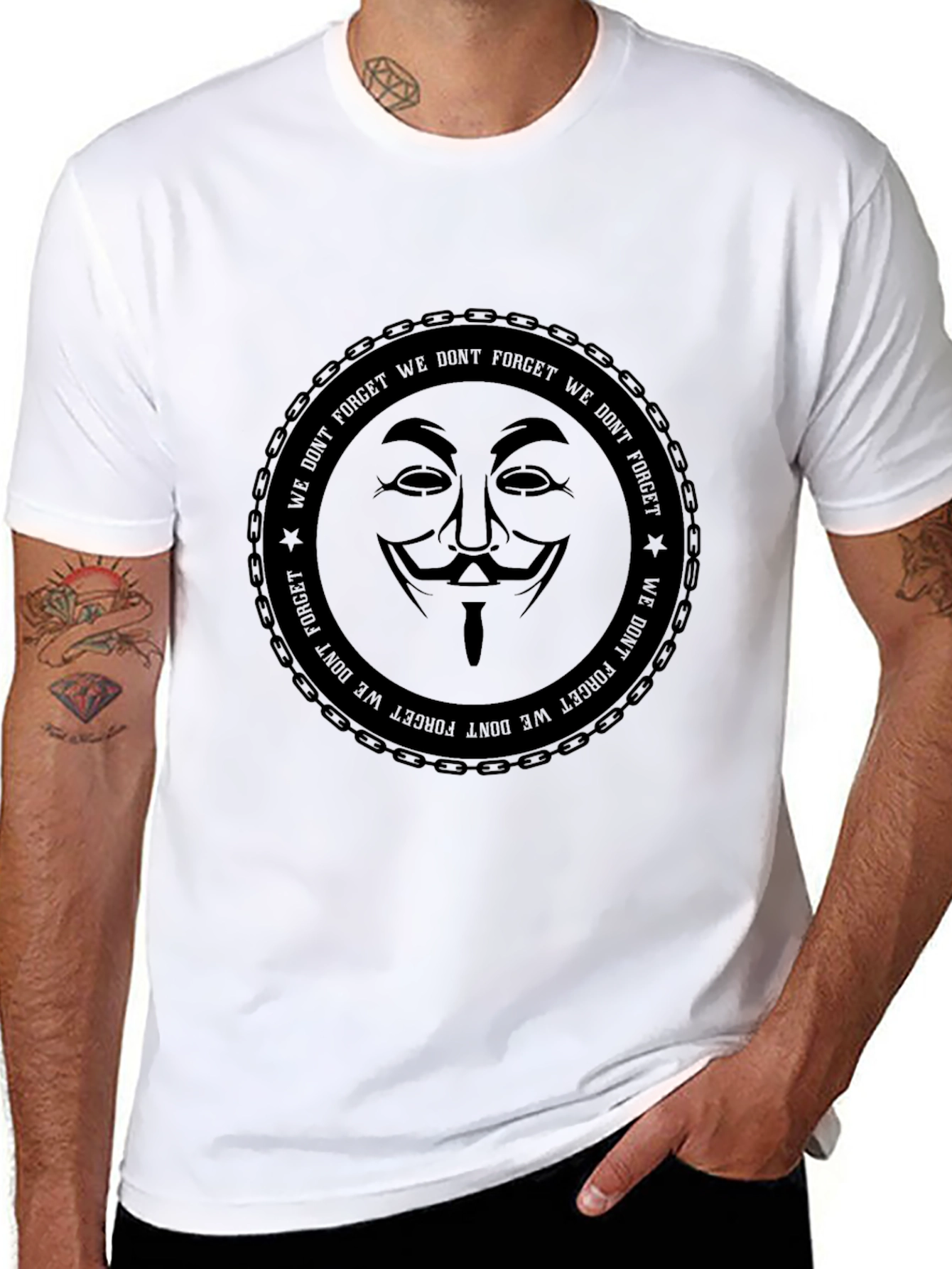 Black Anonymous Mask Graphic Print Black T-Shirt view 8