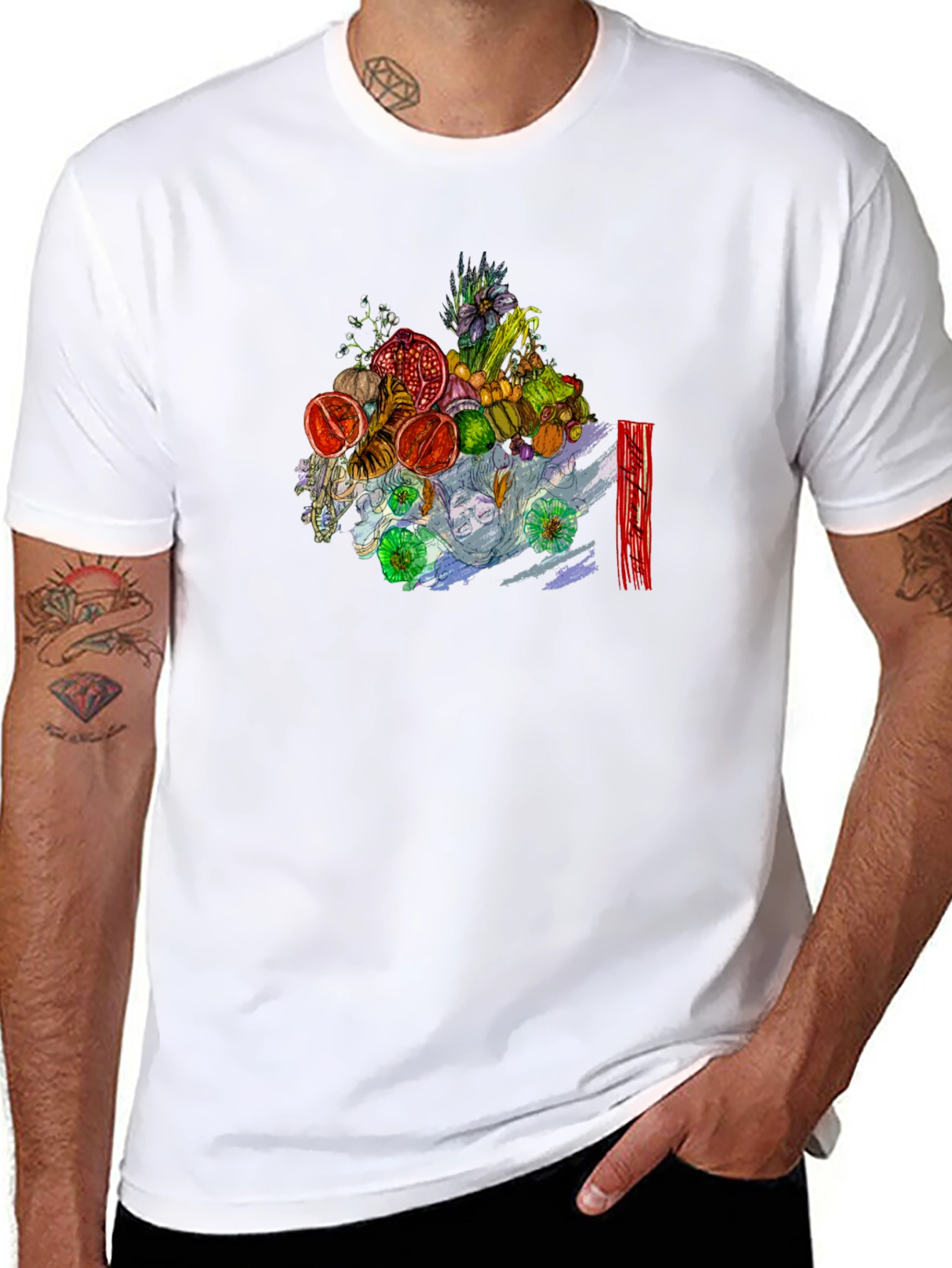 Black Fruit & Floral Art Black Tee view 8