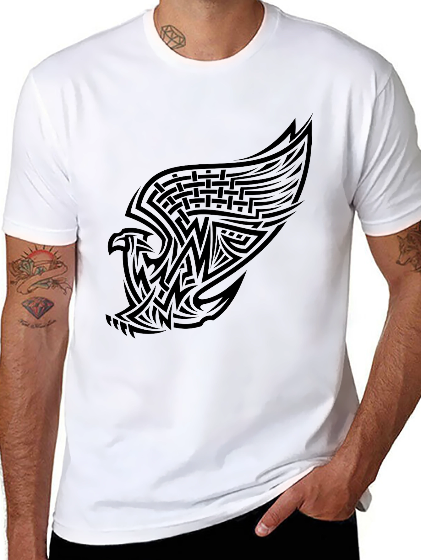 Black Black Eagle Tribal Tattoo Style Graphic Tee view 8
