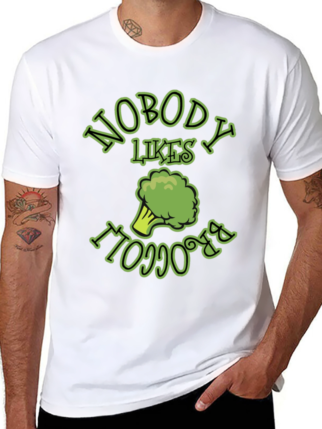 Black Nobody Likes Broccoli T-Shirt Funny Vegan Humor Tee view 8