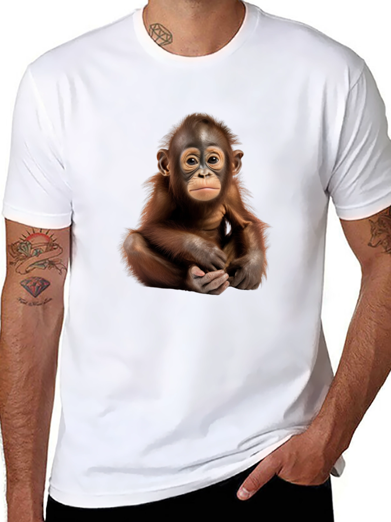 Black Orangutan Graphic Tee - Black Crew Neck T-Shirt view 8