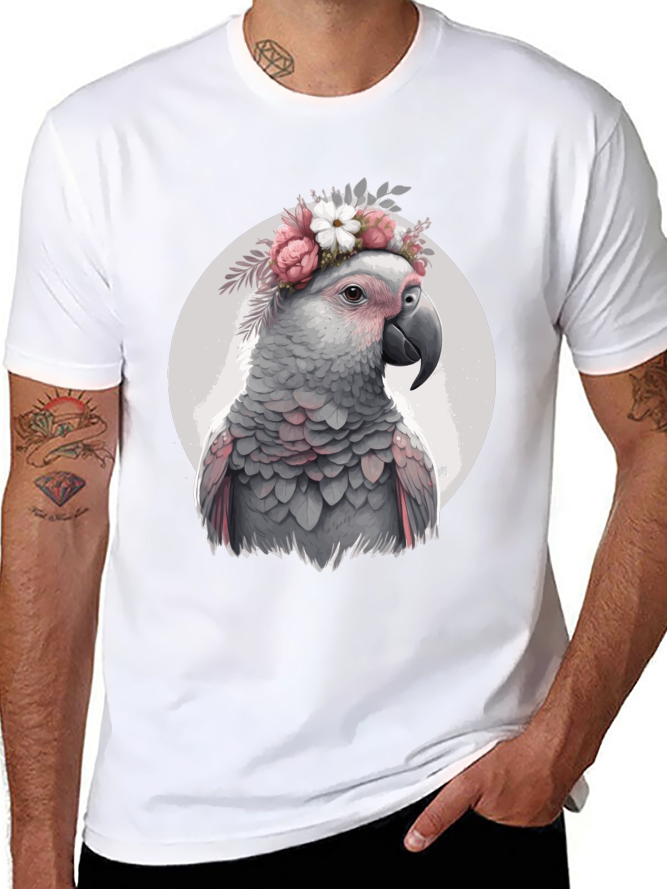 Black Parrot with Flower Crown T-Shirt - Unique Bird Lover Gift view 8