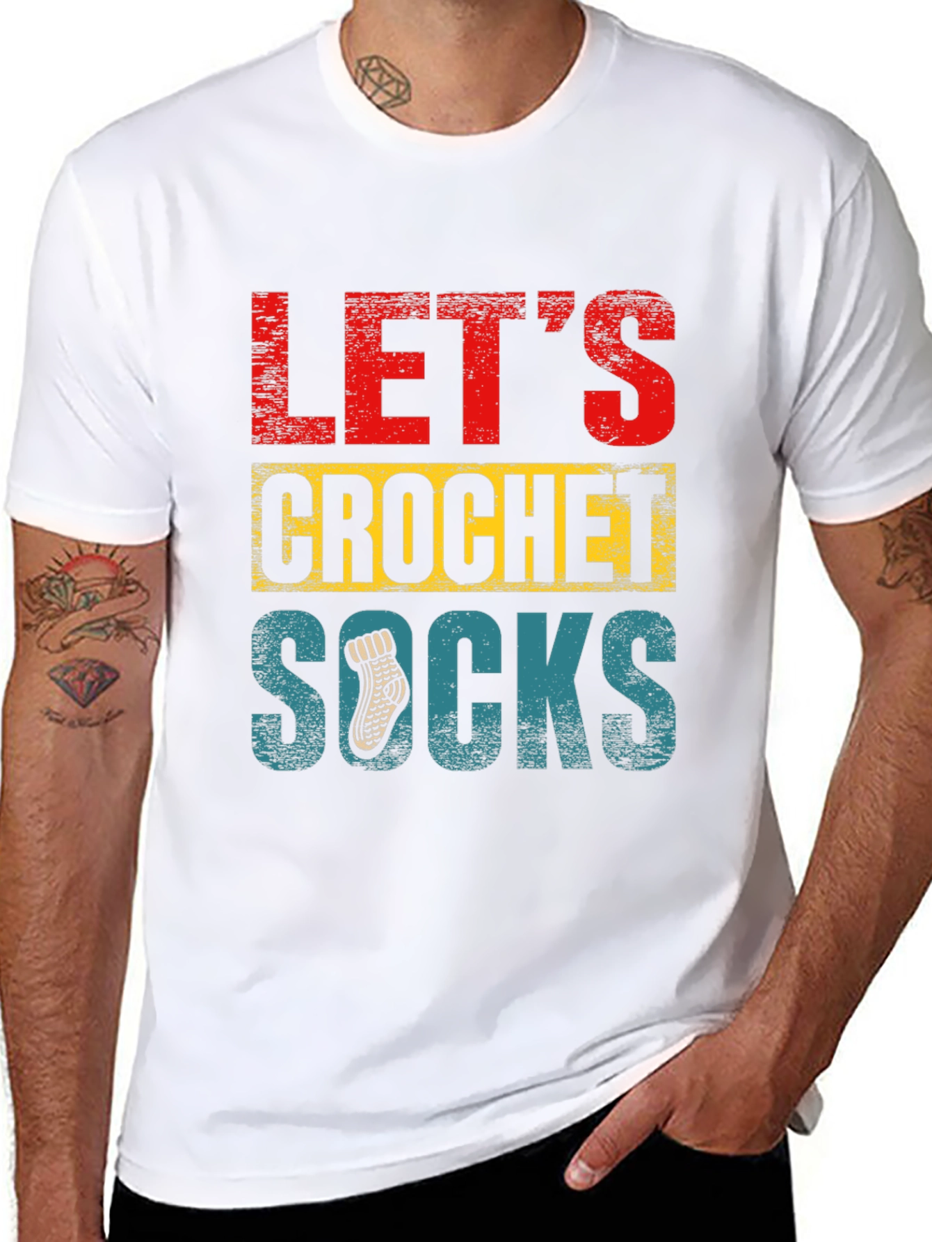 Black Let's Crochet Socks T-Shirt - Novelty Apparel view 8