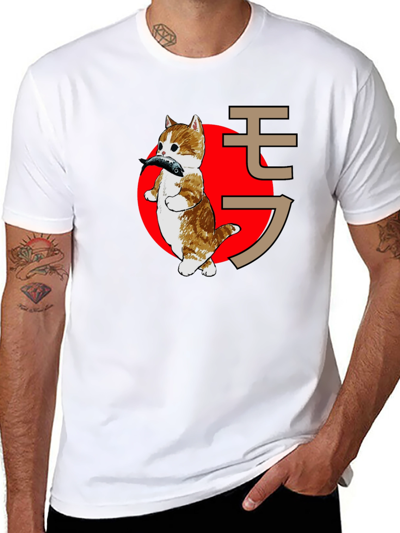 Black Cat With Fish T-Shirt - Japanese Style Graphic Tee view 8