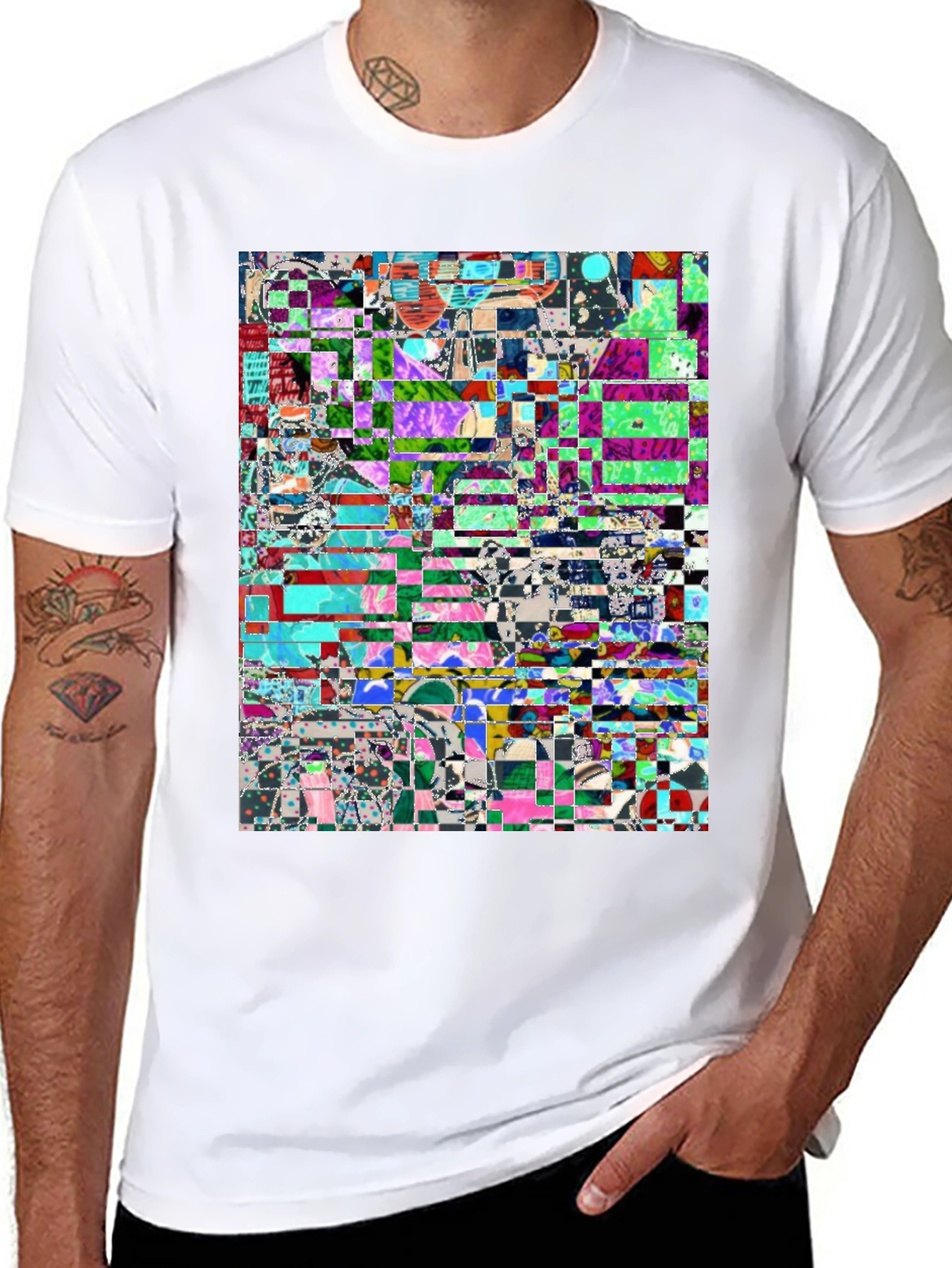 Black Abstract Glitch Art T-Shirt view 8