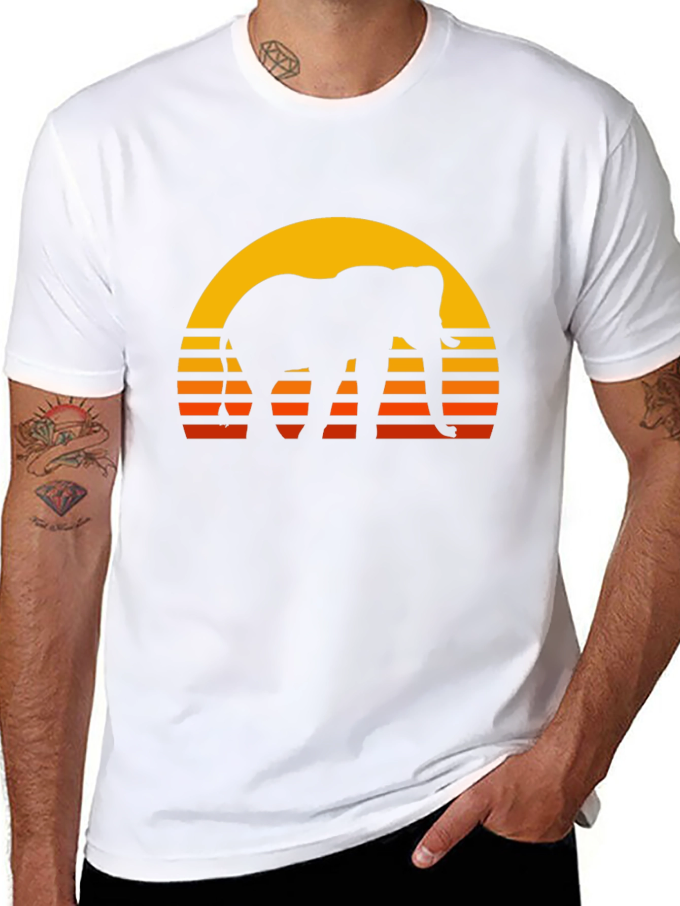 Black Elephant Sunset T-Shirt - Retro Style Black Tee view 8