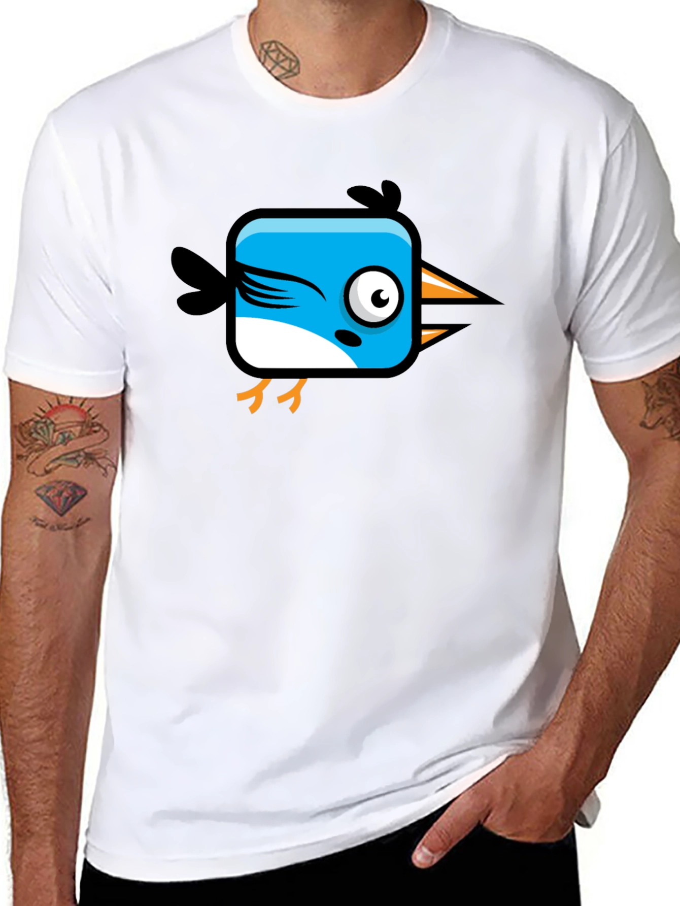 Black Funny Cartoon Bird Graphic Black T-Shirt view 8