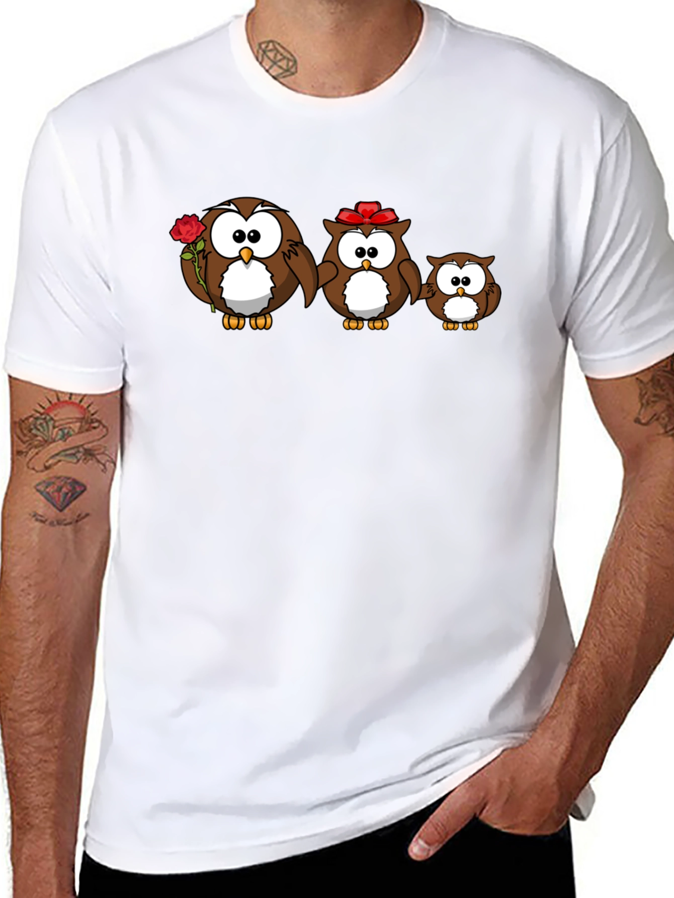 Black Cute Owl Family Graphic Tee - Black Cotton T-Shirt view 8
