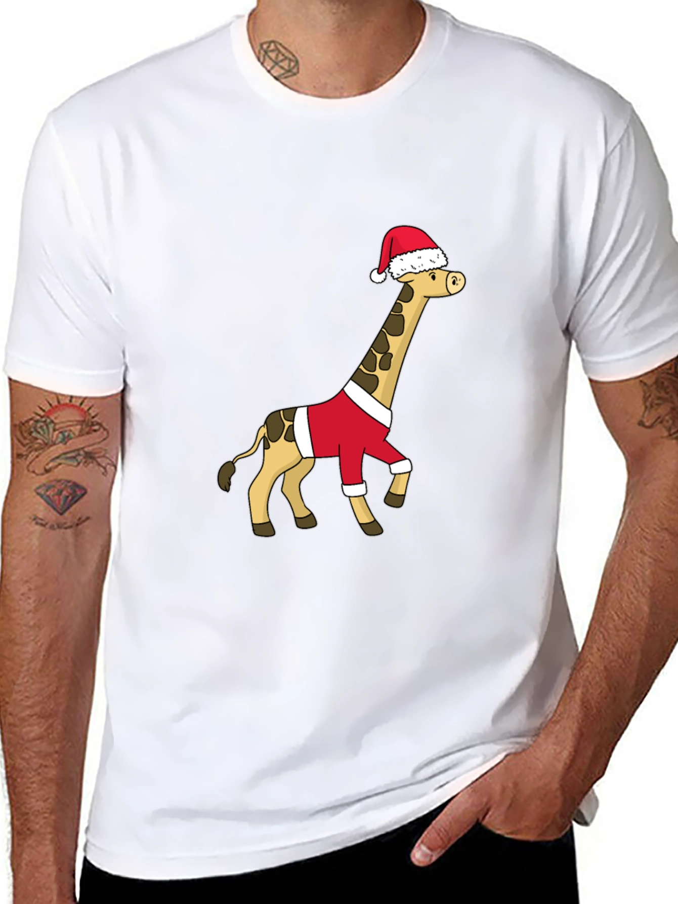 Black Festive Giraffe Santa Shirt - Holiday Cheer view 8