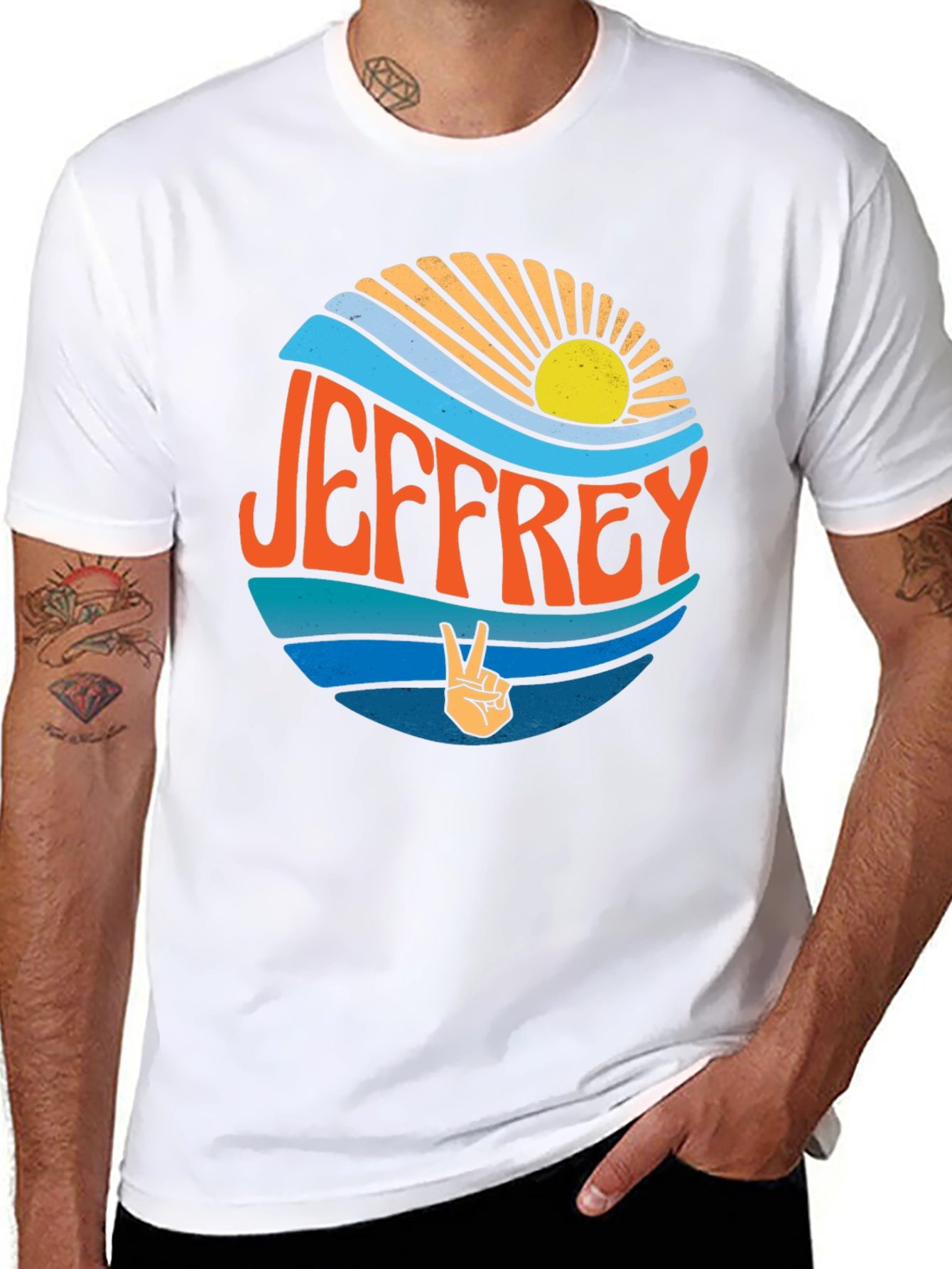 Black Jeffrey Retro Graphic T-Shirt - Peace & Sun Design view 8