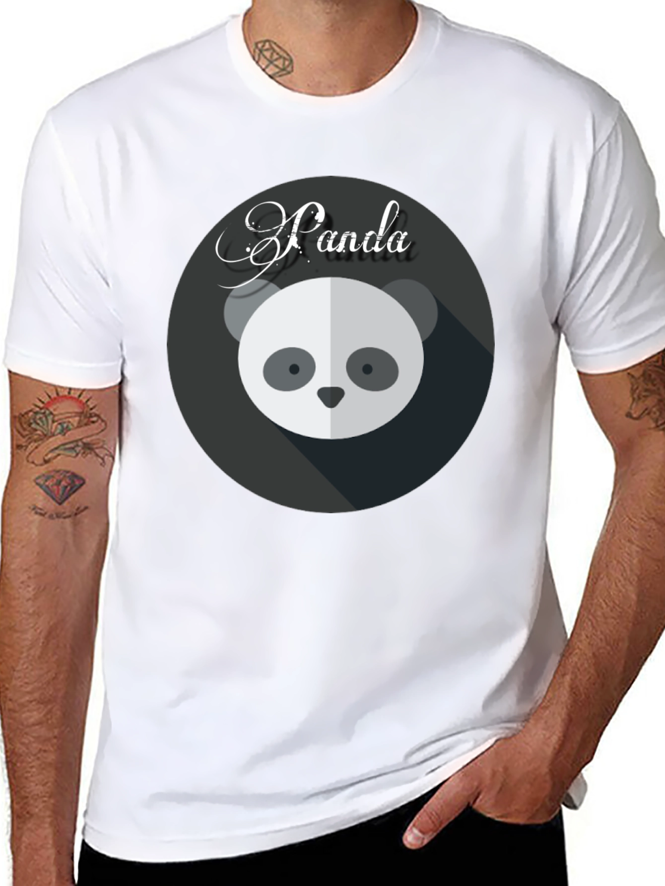 Black Cute Panda Graphic Black T-Shirt view 8