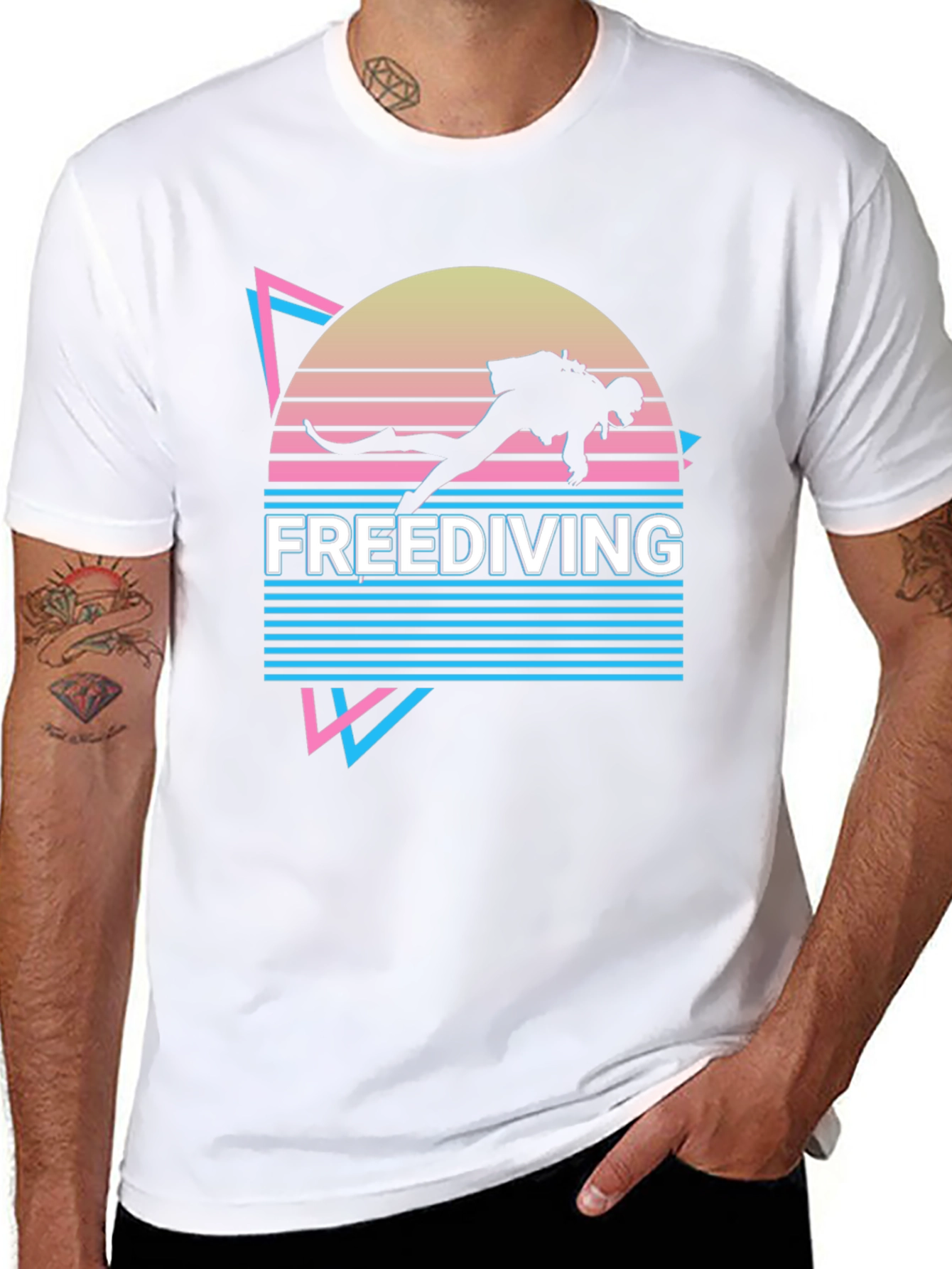 Black Freediving T-Shirt - Retro Diver Design view 8